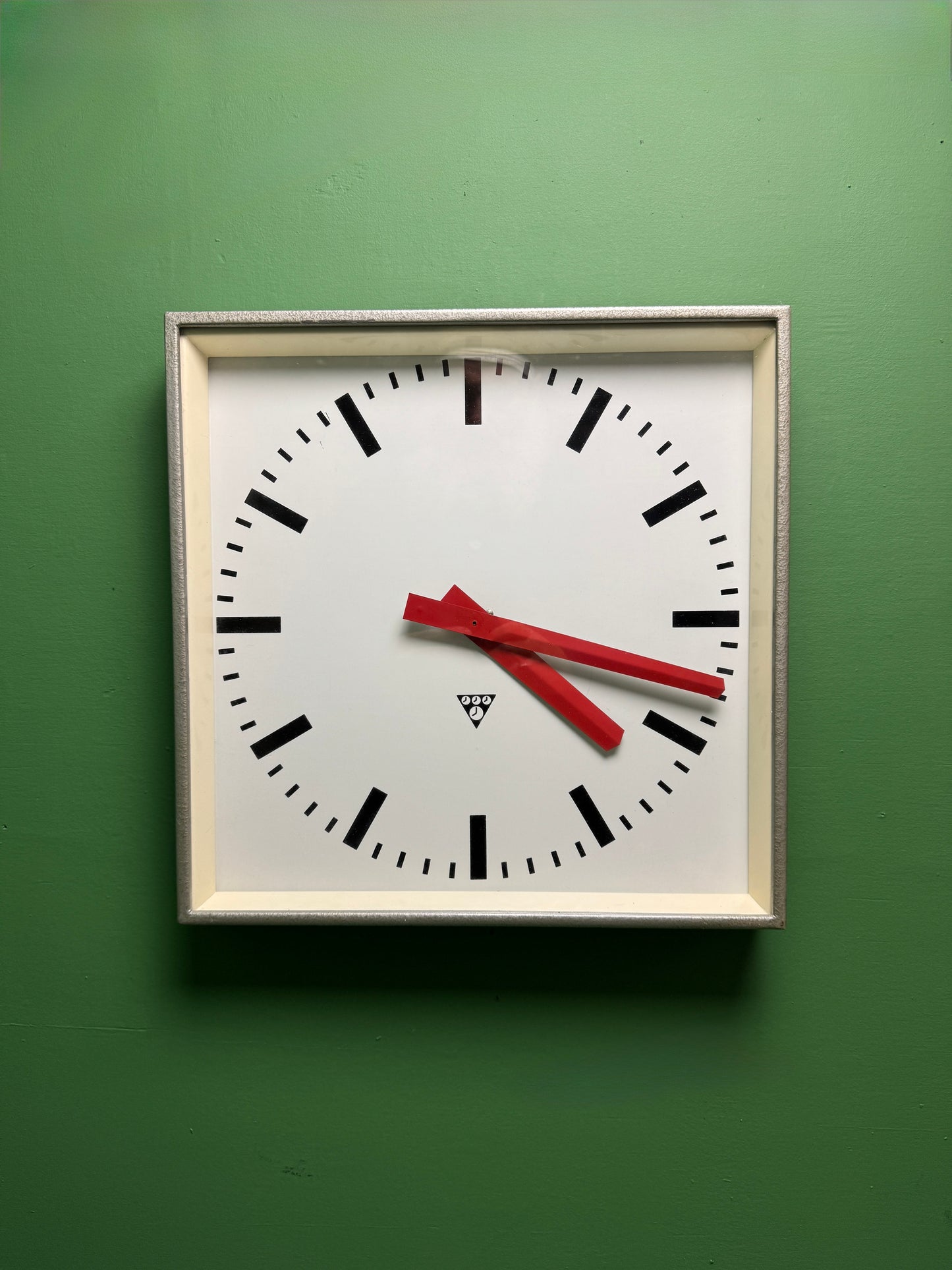 Large Czech Industrial 1970s Square Factory Clocks By Pragotron