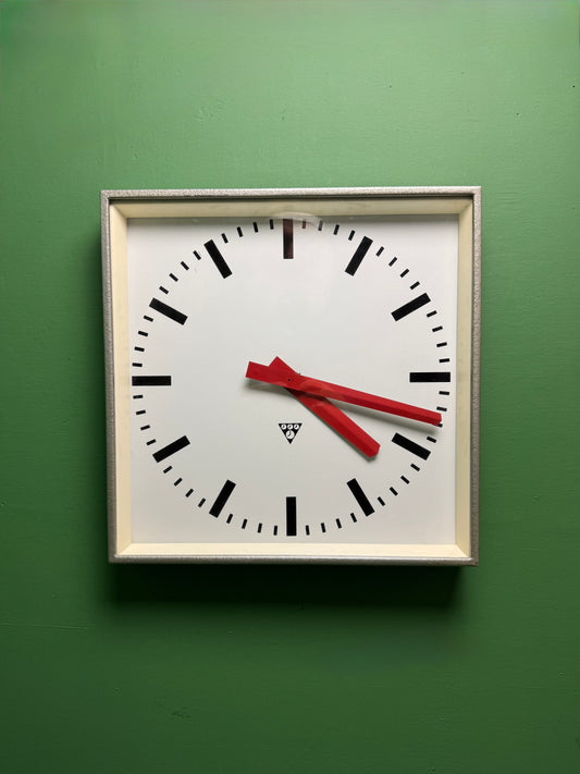 Large Czech Industrial 1970s Square Factory Clocks By Pragotron