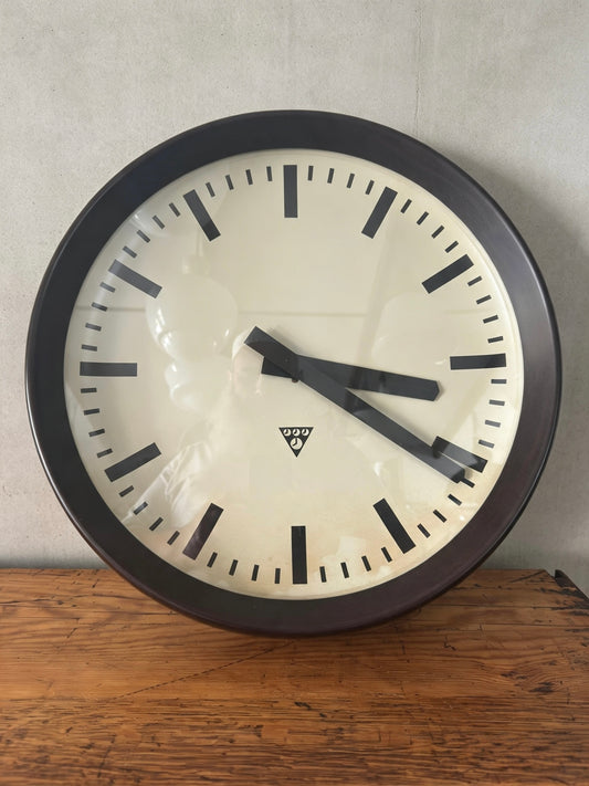 Large Czech 1950s Bakelite Office / Factory Clocks By Pragotron