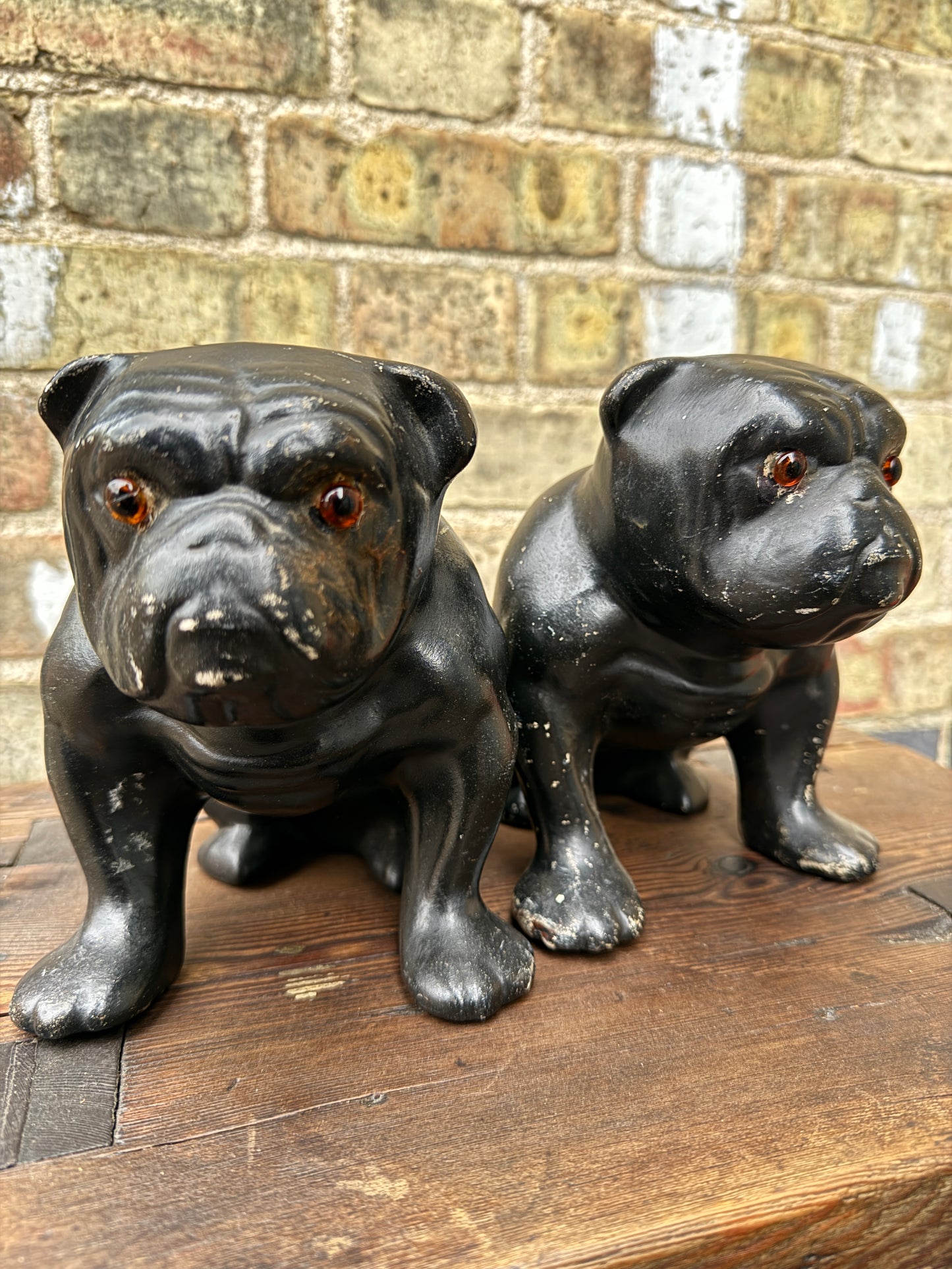 Pair Of Ceramic Bulldogs Dated 1923