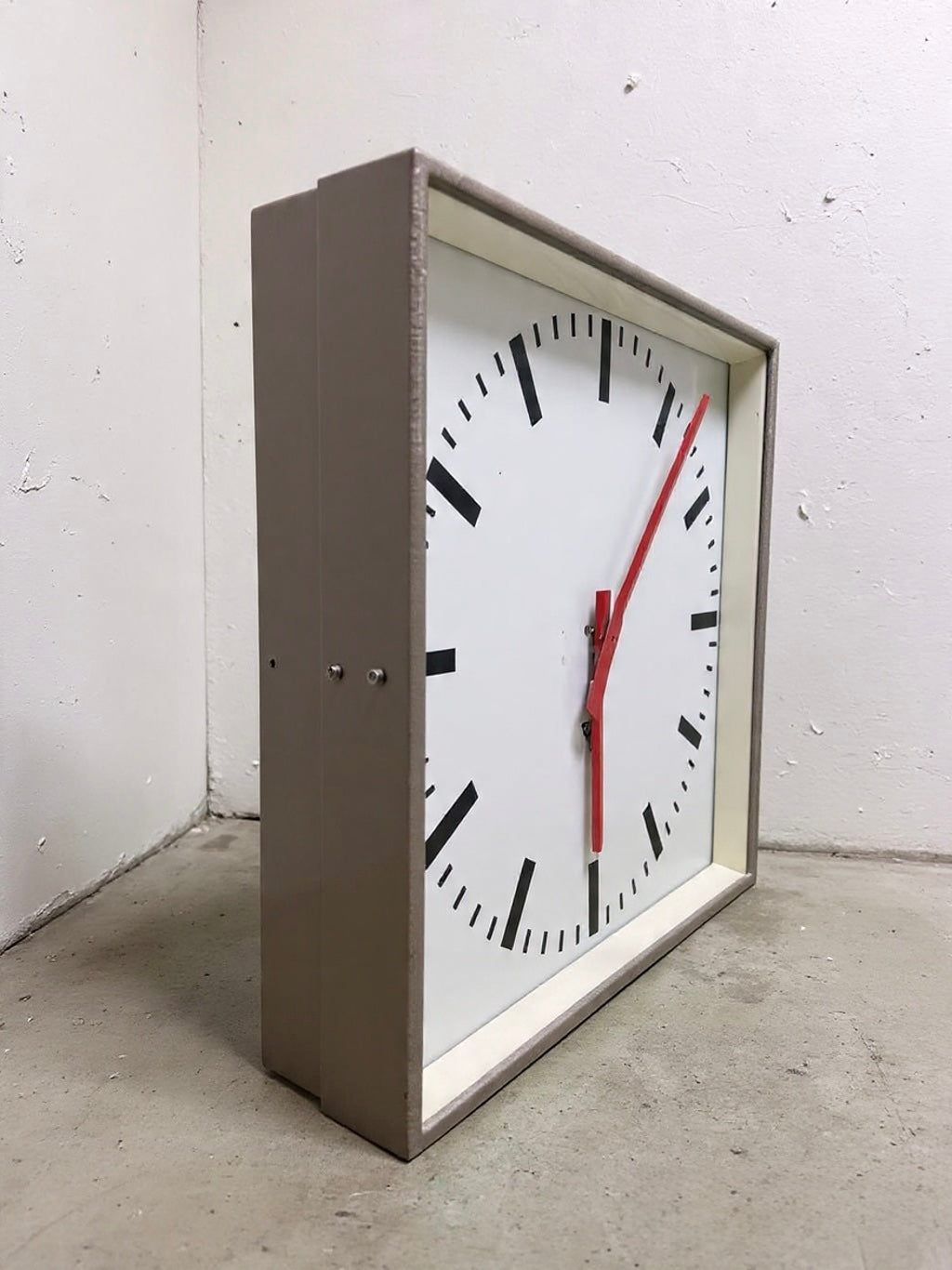 Large Czech Industrial 1970s Square Factory Clocks By Pragotron