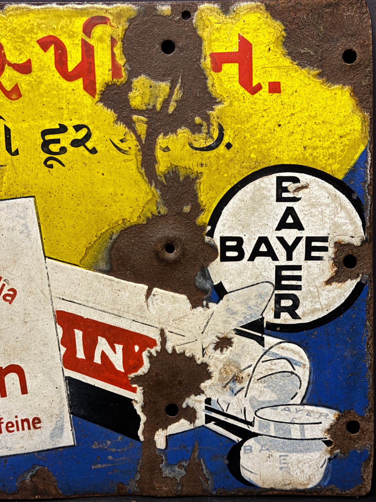 1940S Vintage Bayer Cafiaspirin Double Sided Enamel Advertising Sign