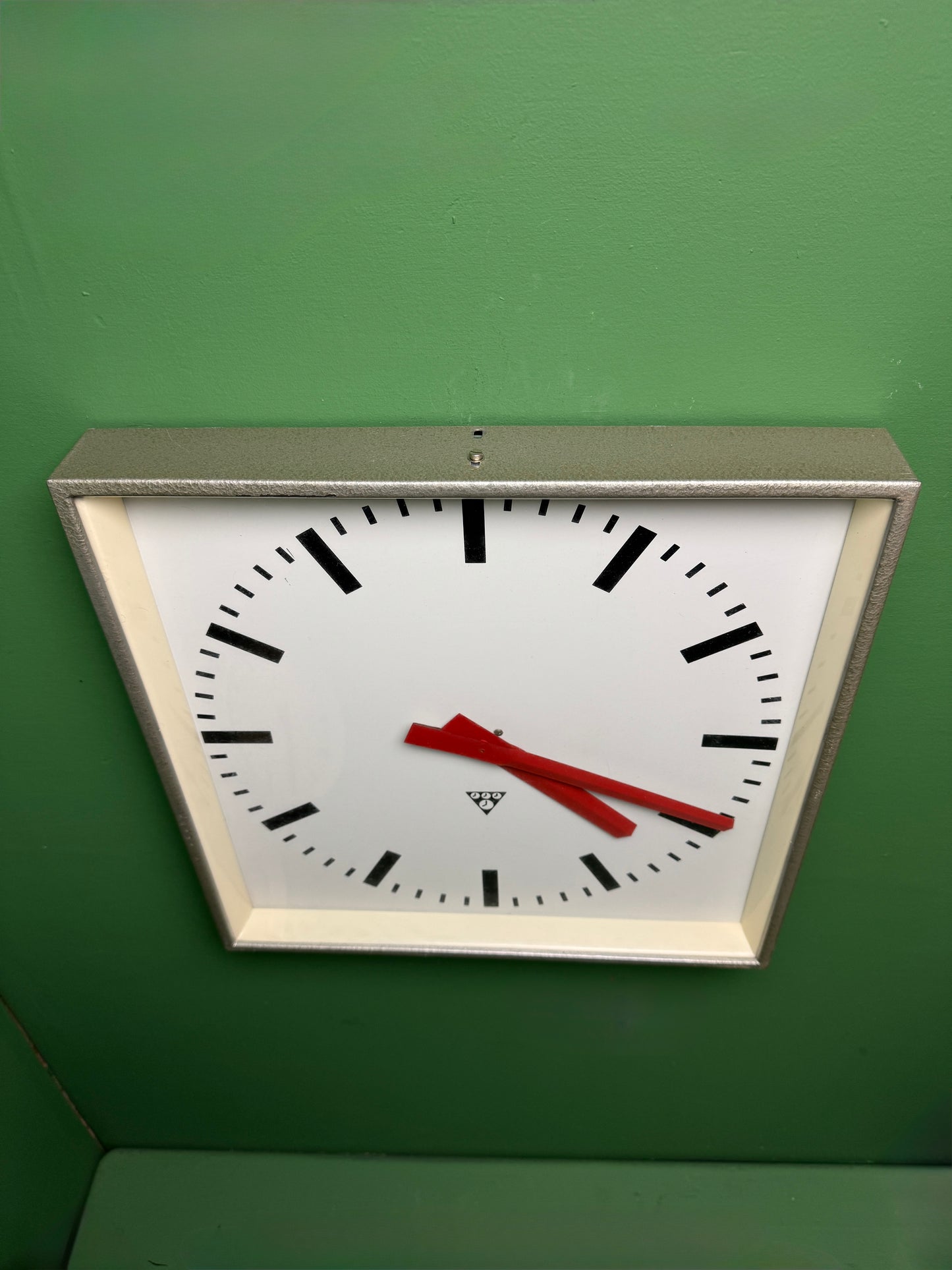 Large Czech Industrial 1970s Square Factory Clocks By Pragotron