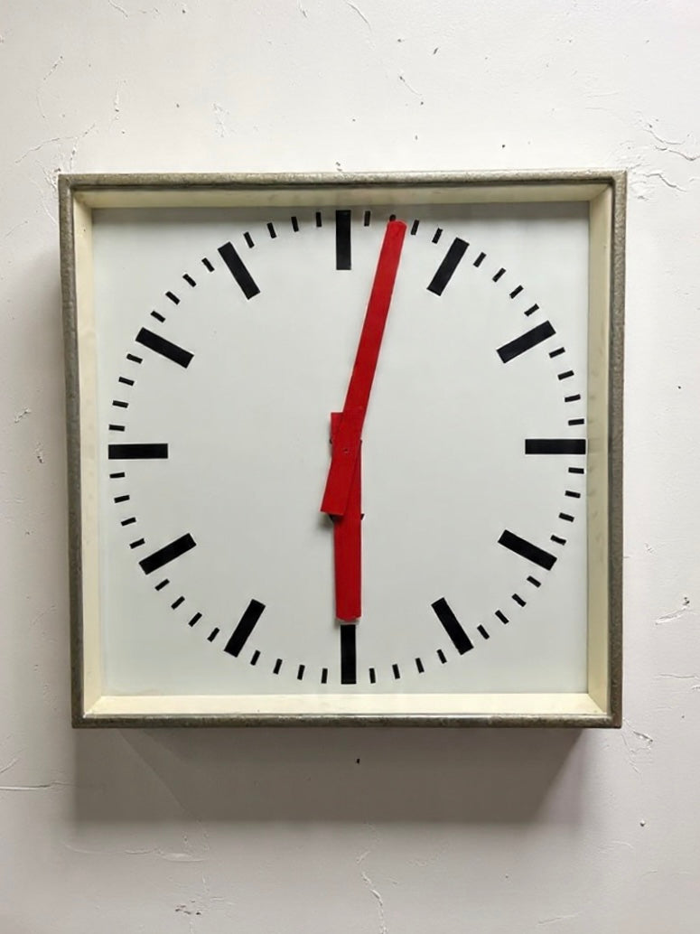 Large Czech Industrial 1970s Square Factory Clocks By Pragotron