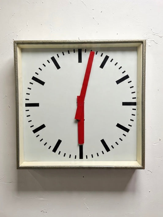 Large Czech Industrial 1970s Square Factory Clocks By Pragotron