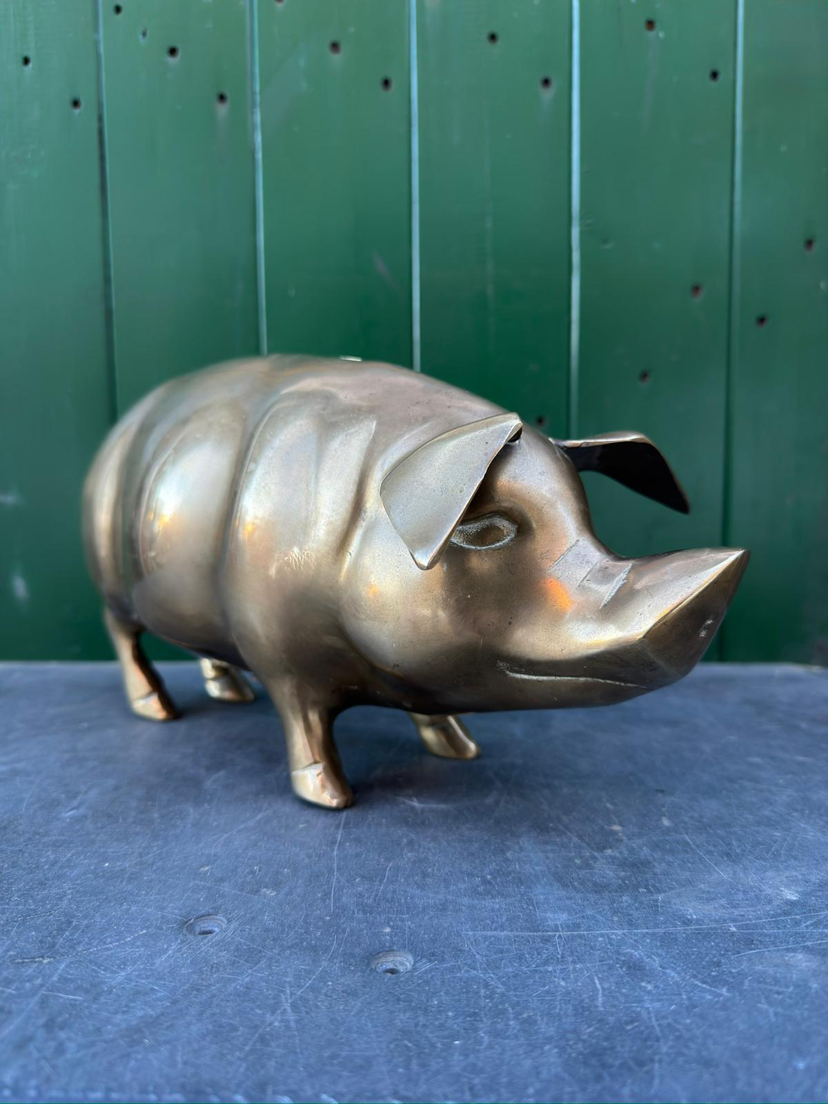 Large Hand Made Brass Piggy Bank English 1920s