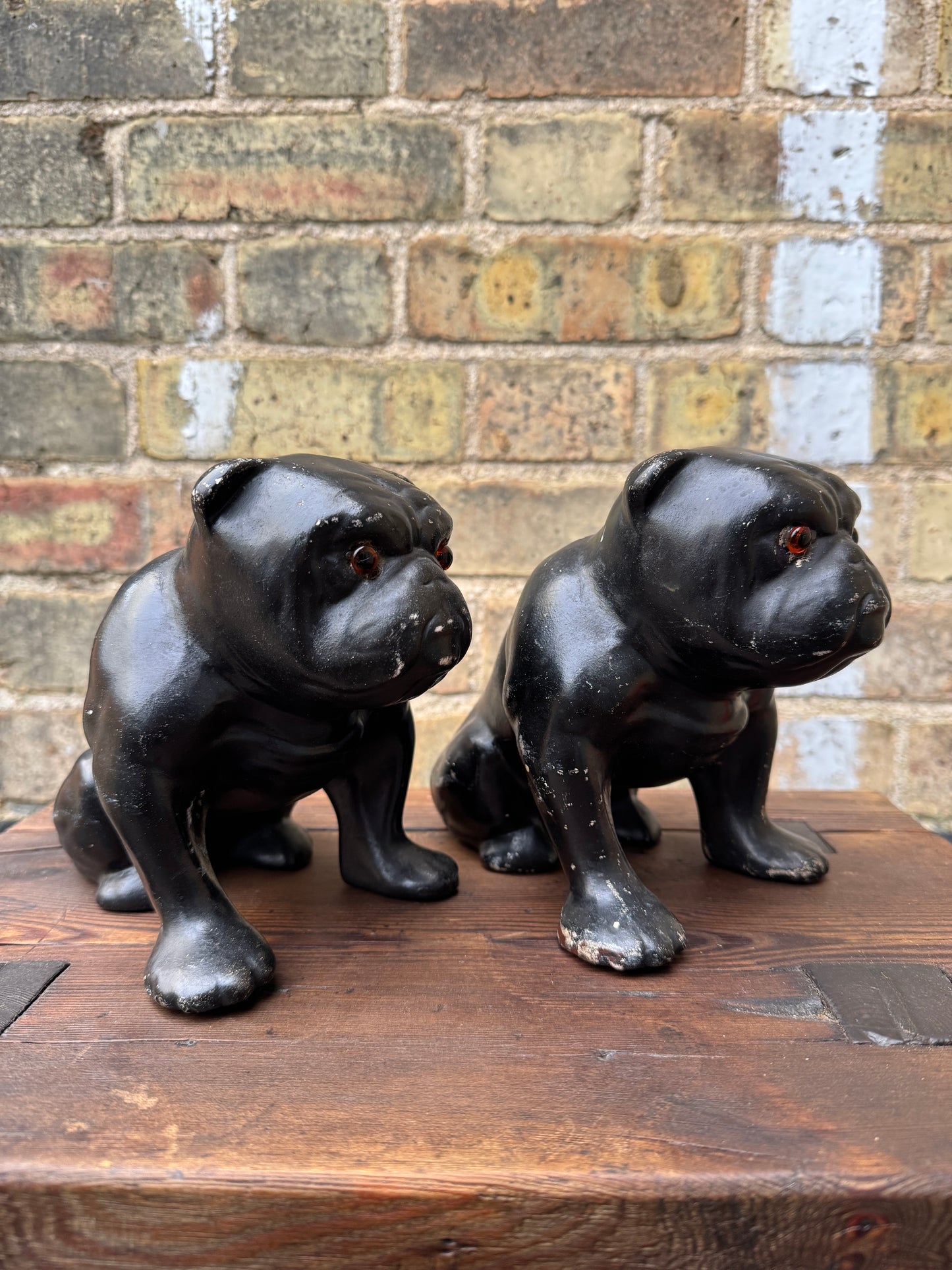 Pair Of Ceramic Bulldogs Dated 1923