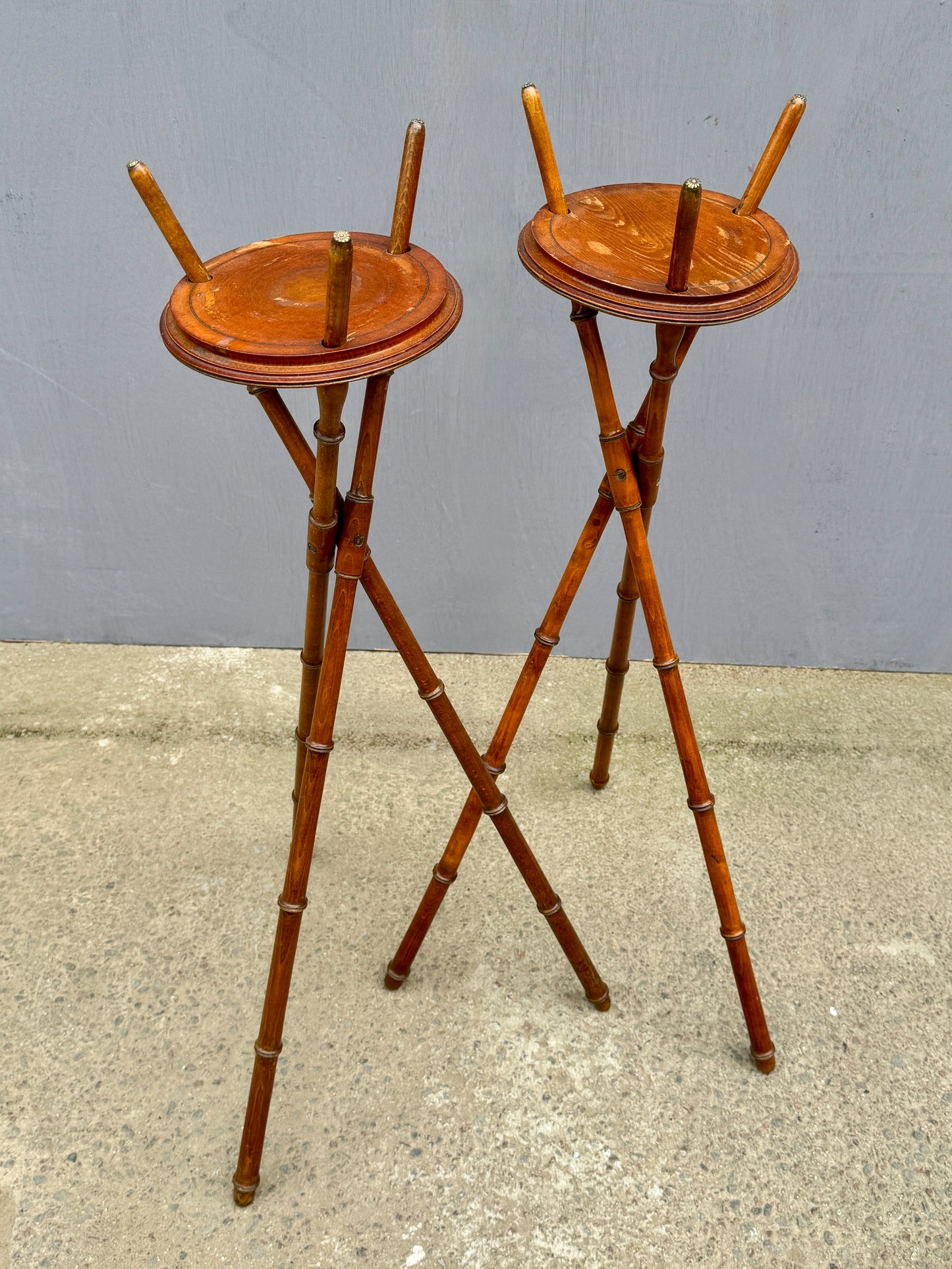 Rare Early Pair Of 1800s Campaign Washbowl Stands