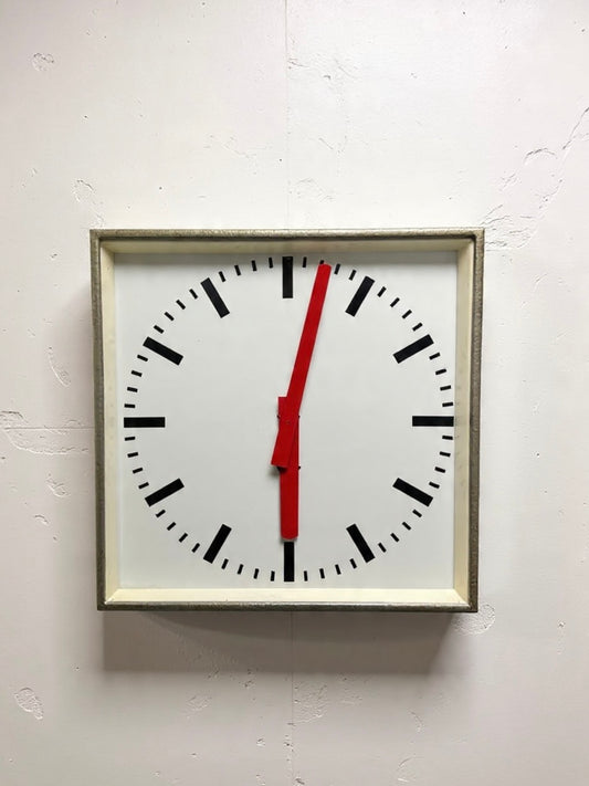 Large Czech Industrial 1970s Square Factory Clocks By Pragotron