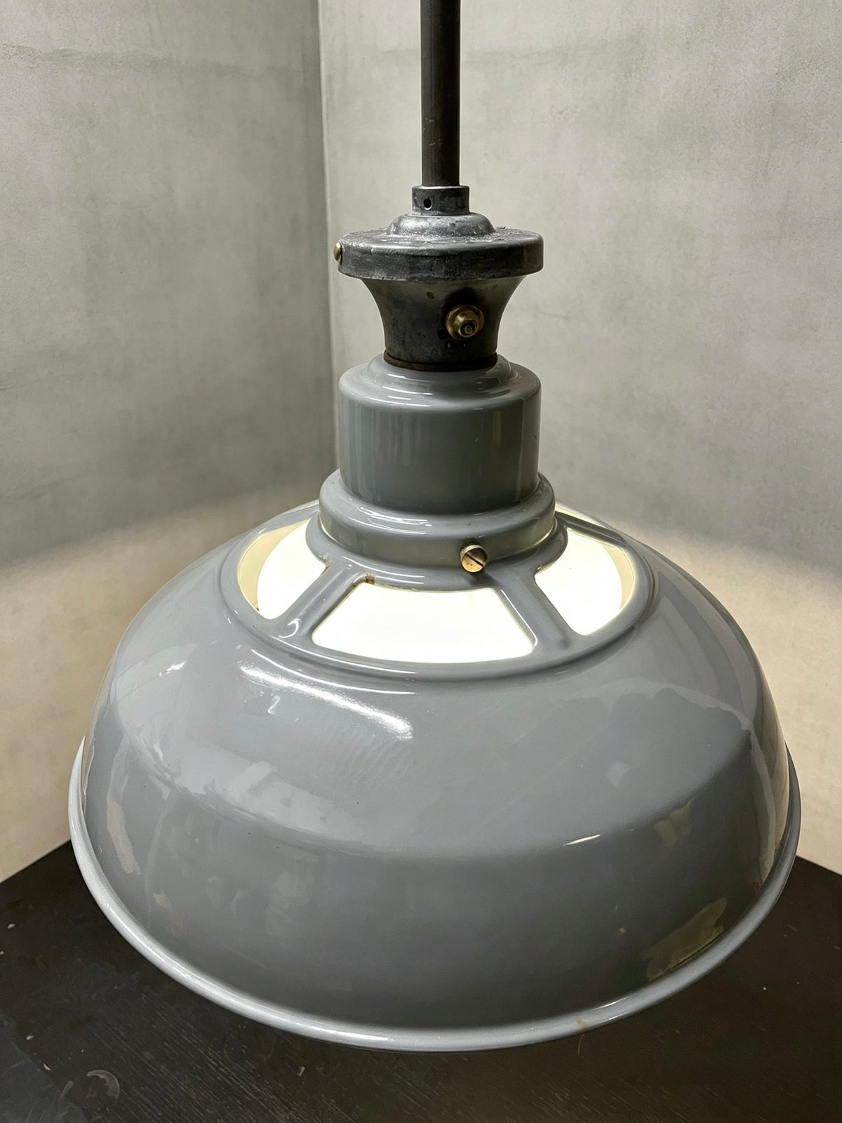 1930s Large Enamel Pendant Lights With Opaline Diffusers By Benjamin