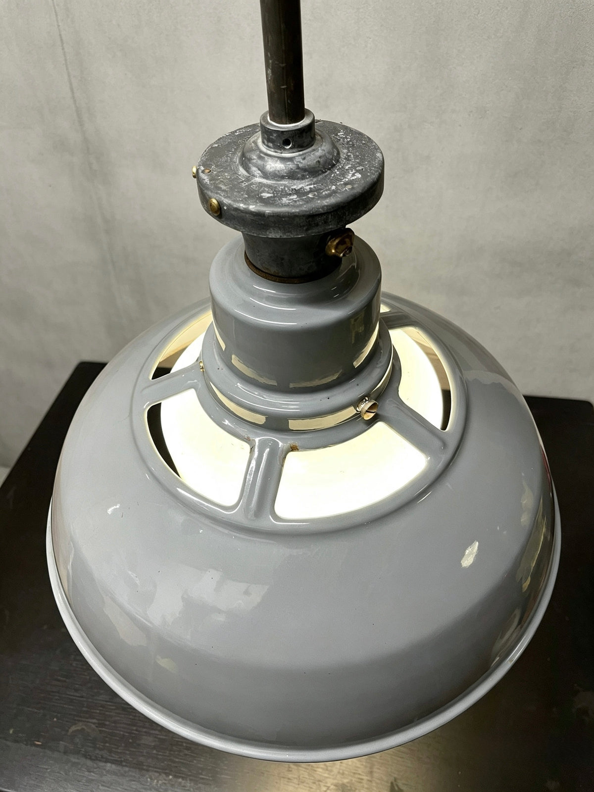 1930s Large Enamel Pendant Lights With Opaline Diffusers By Benjamin