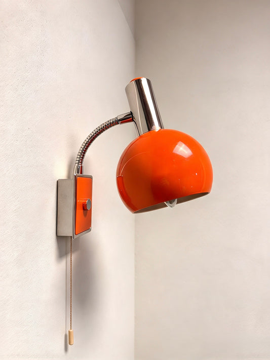 1960s Retro Orange & Chrome Wall Lamp