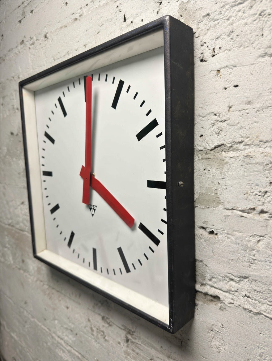 Large Czech Industrial 1970s Square Factory Clocks By Pragotron