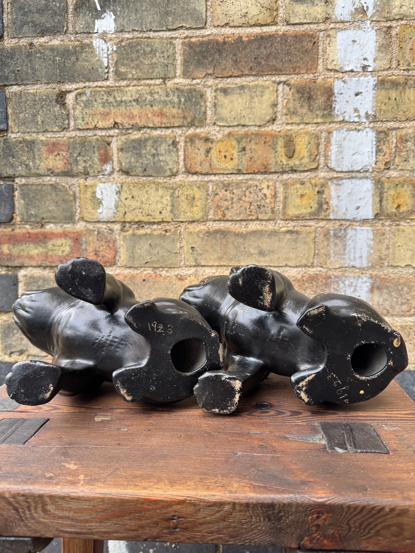 Pair Of Ceramic Bulldogs Dated 1923