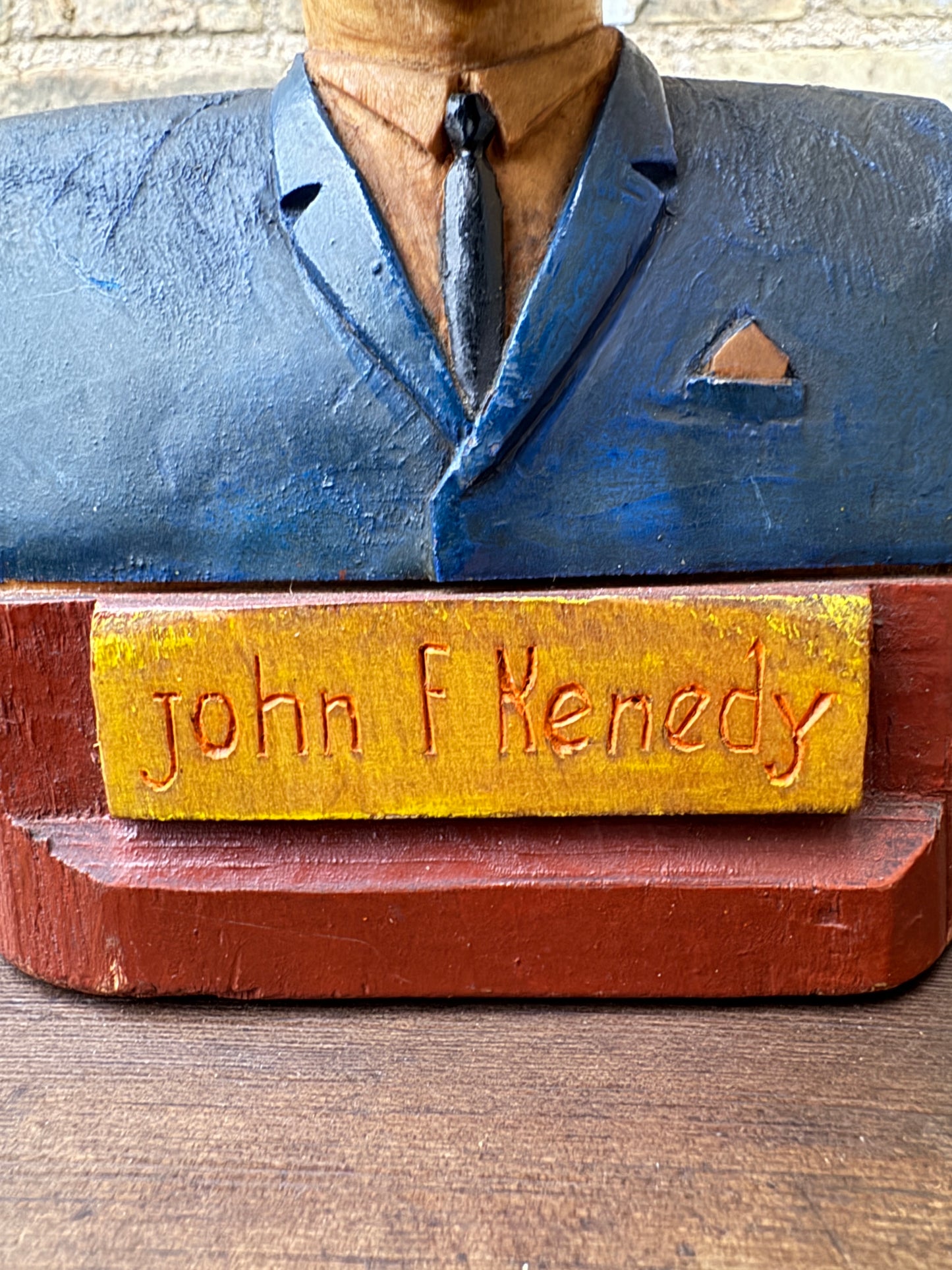 1960s Hand Carved President Kennedy Bust