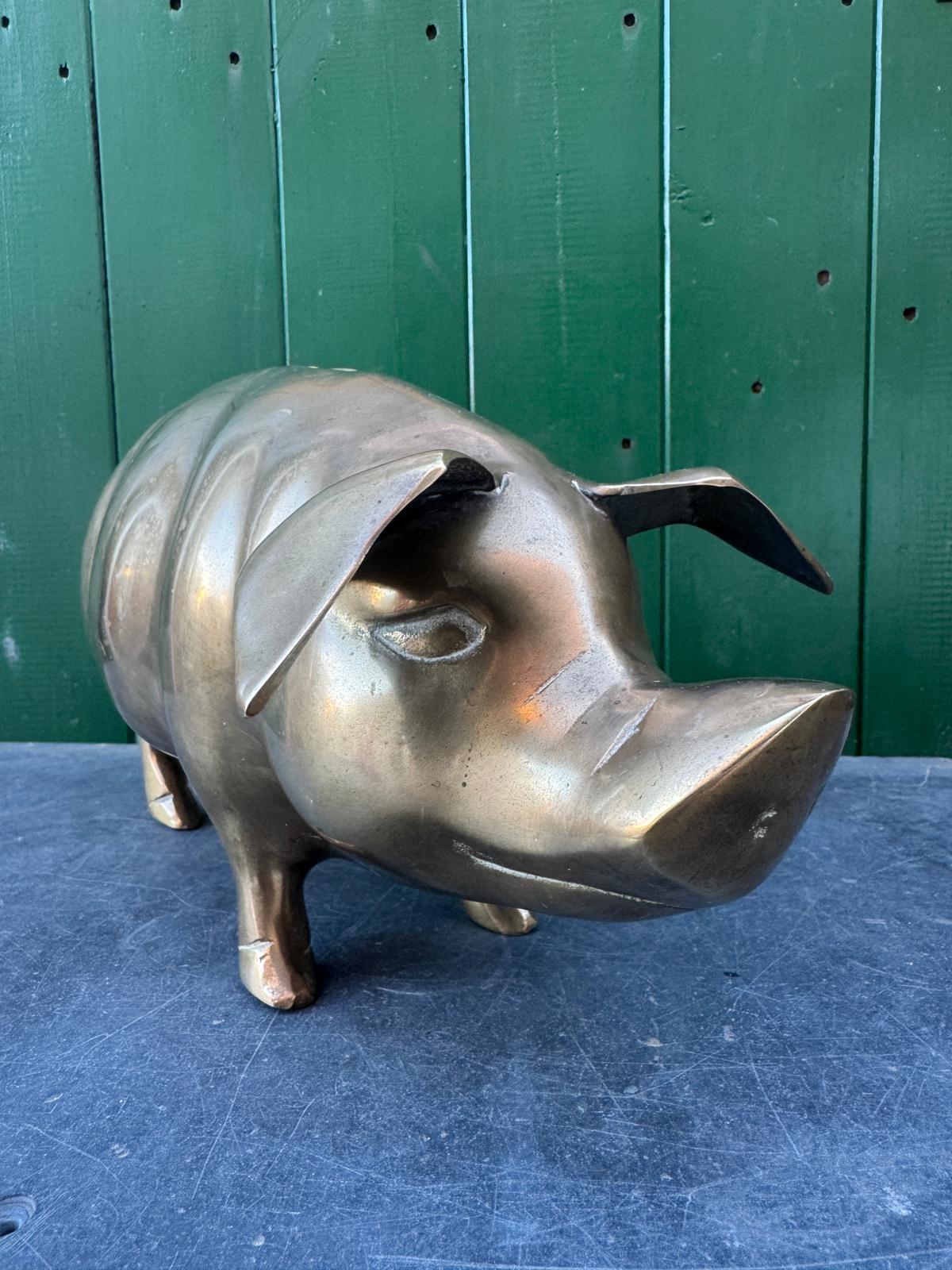 Large Hand Made Brass Piggy Bank English 1920s
