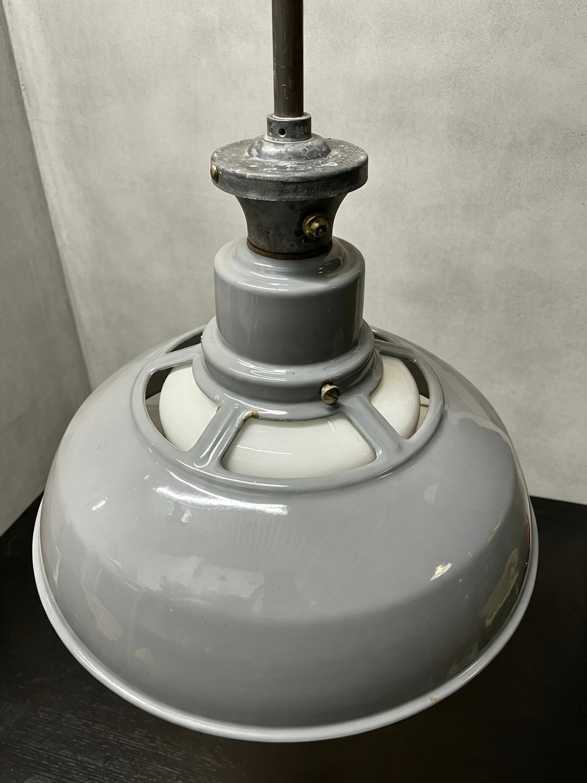1930s Large Enamel Pendant Lights With Opaline Diffusers By Benjamin