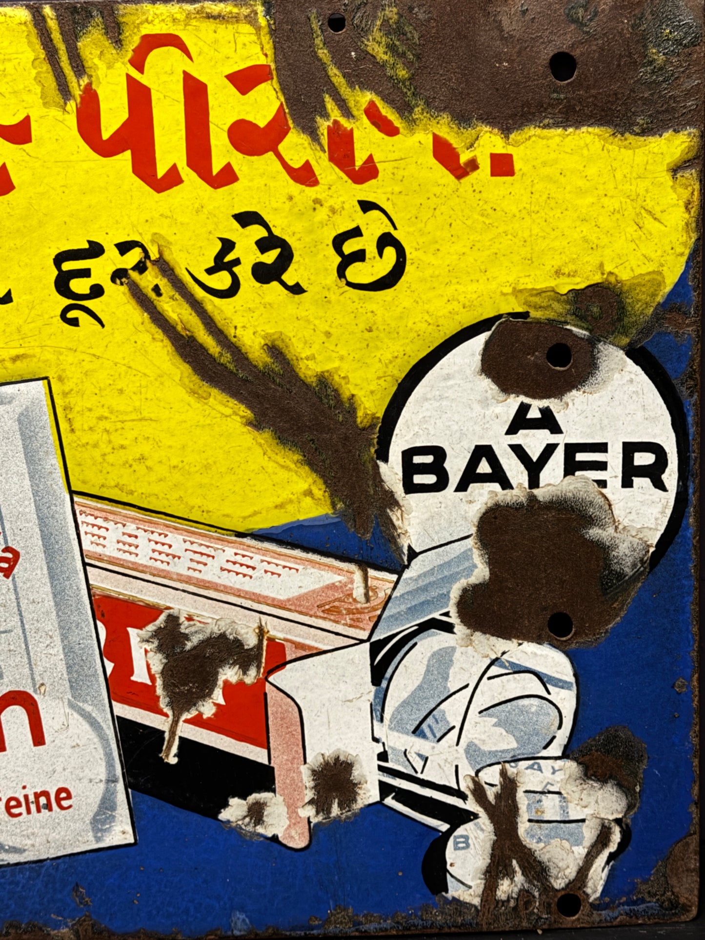 1940S Vintage Bayer Cafiaspirin Double Sided Enamel Advertising Sign