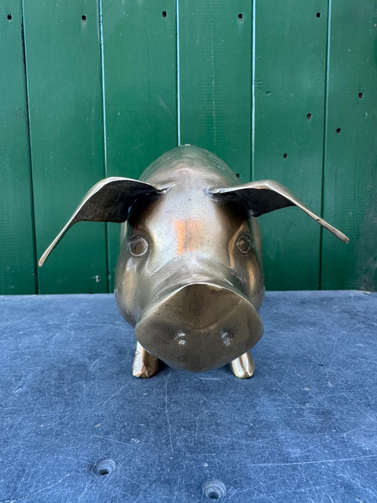 Large Hand Made Brass Piggy Bank English 1920s