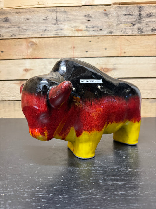 Otto Keramik Large Ceramic Bison West German Pottery Fat Lava