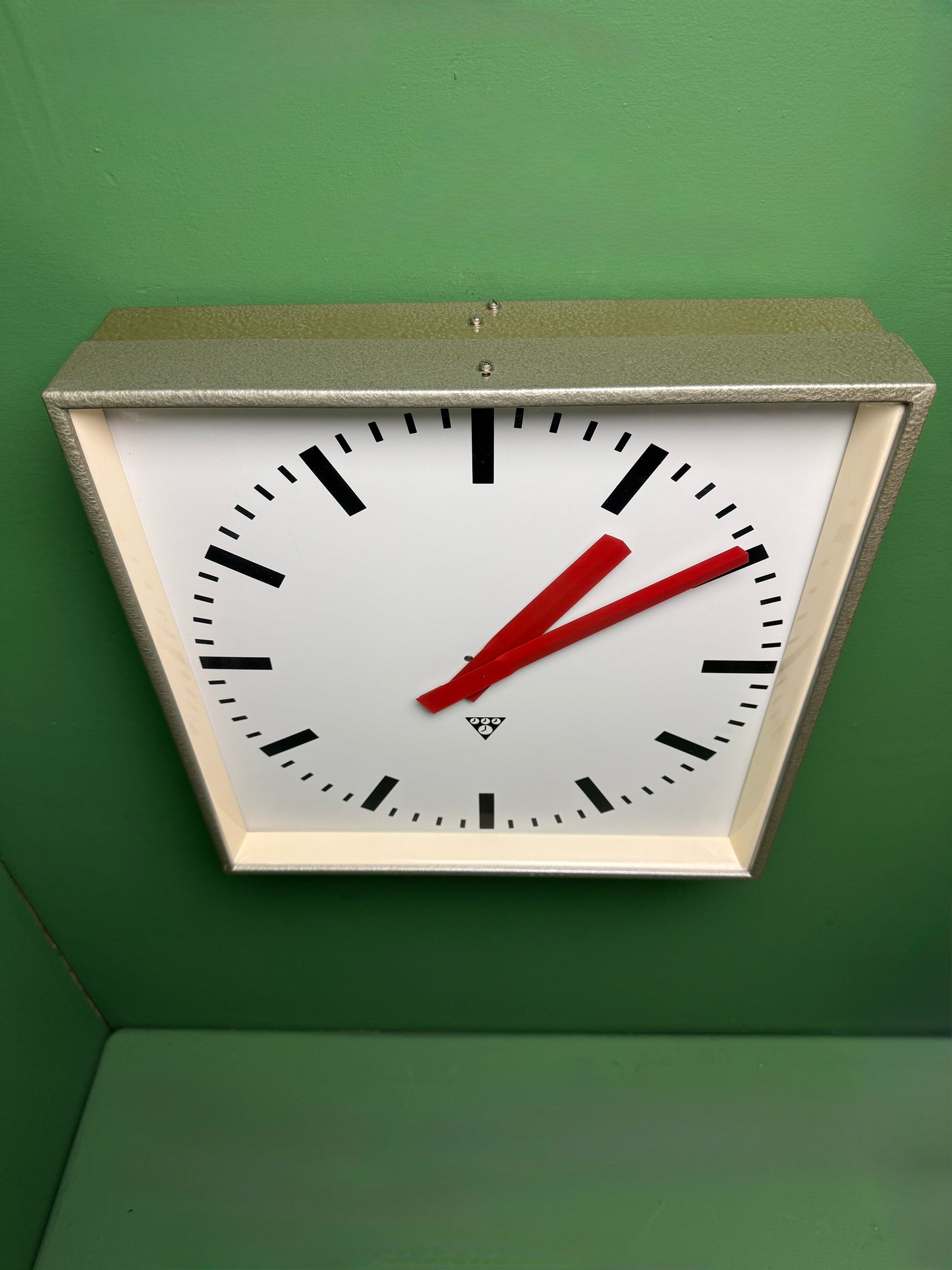 Large Czech Industrial 1970s Square Factory Clocks By Pragotron