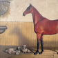 Late 1800s Oil Painting Bay Horse In A Stable