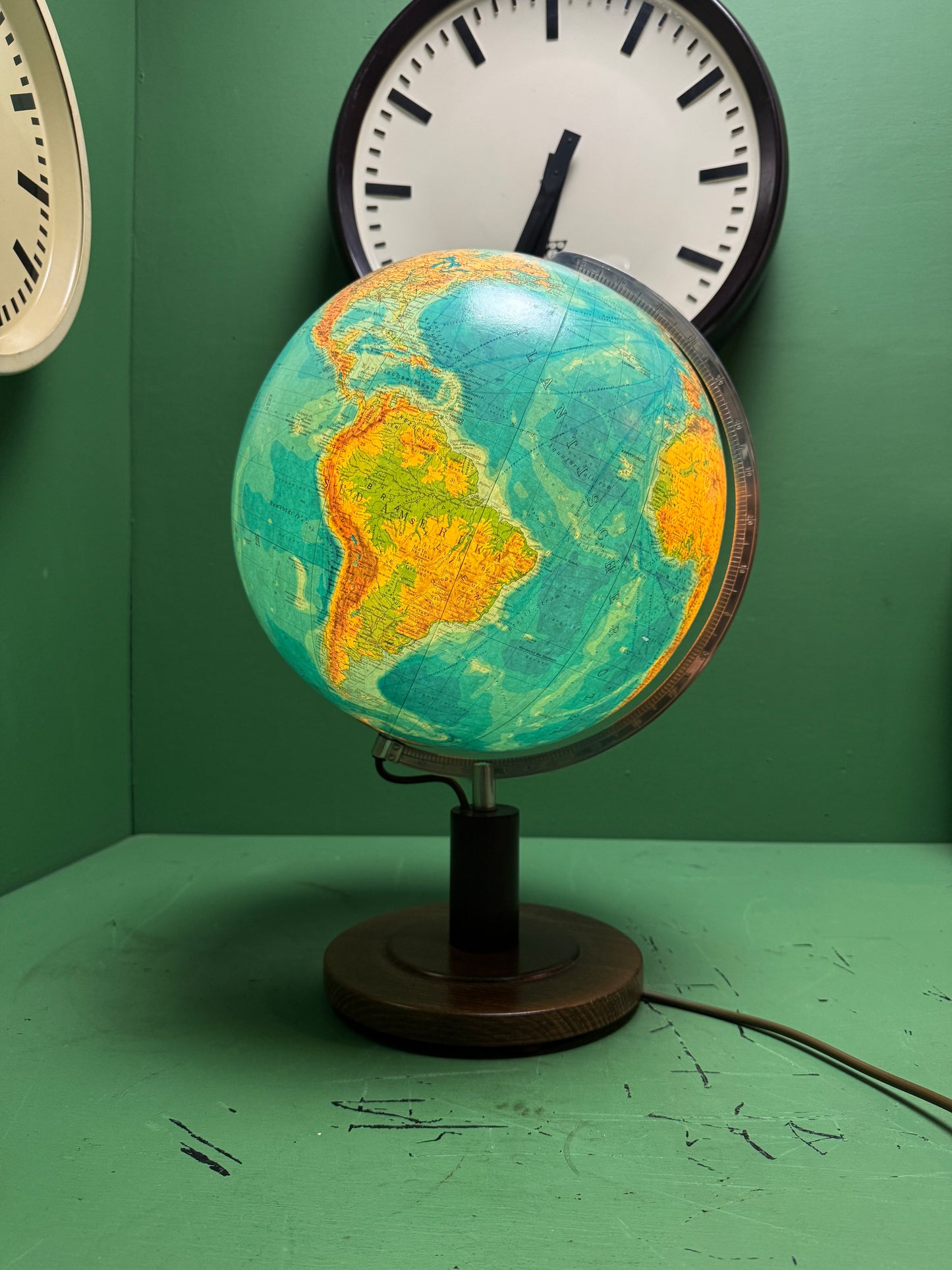 Vintage 1980s German Welt Im Raum Duo Glass Globe Lamp