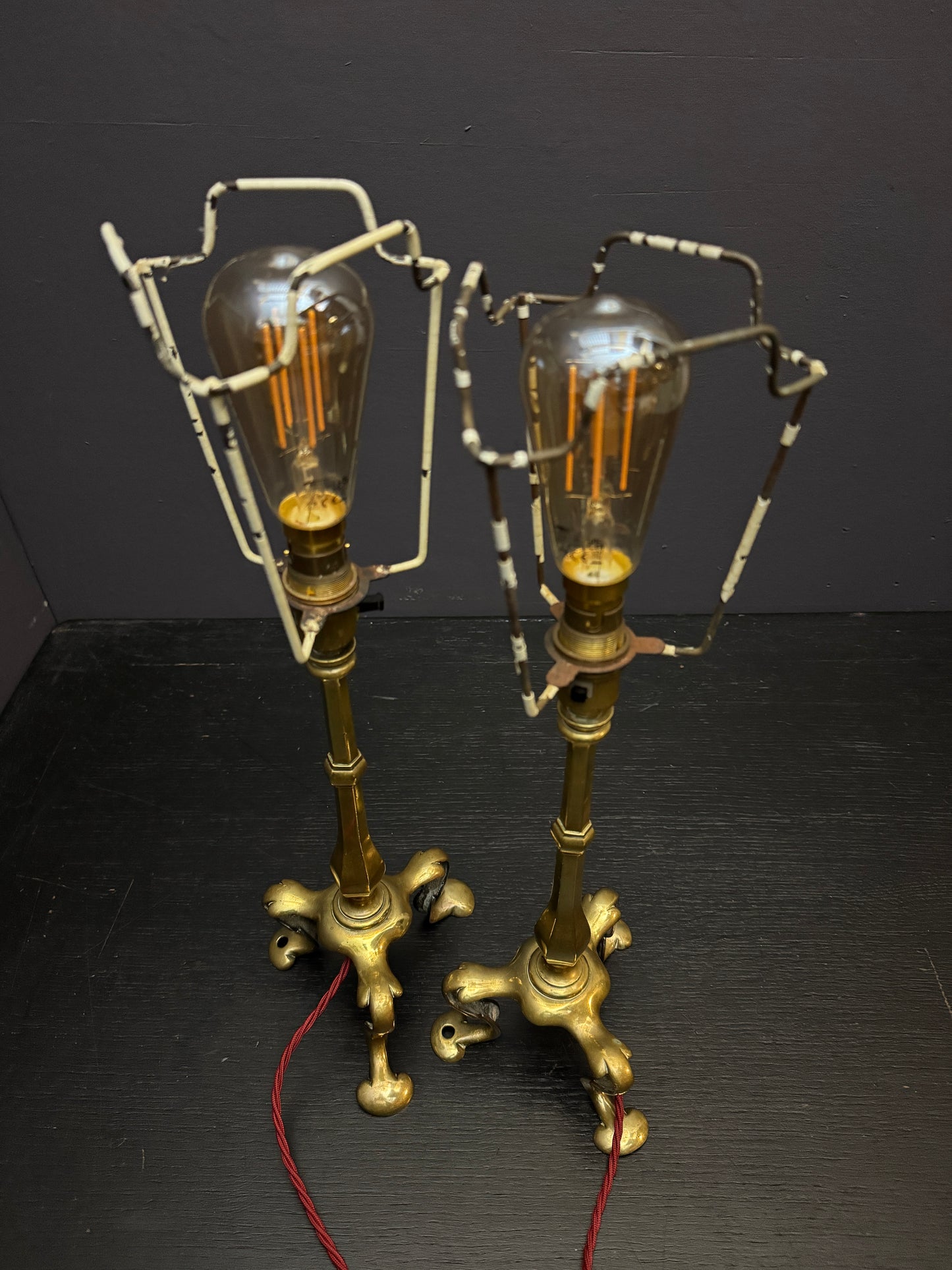 Circa 1910 Pair Of Faraday & Son Brass Pullman Lamps