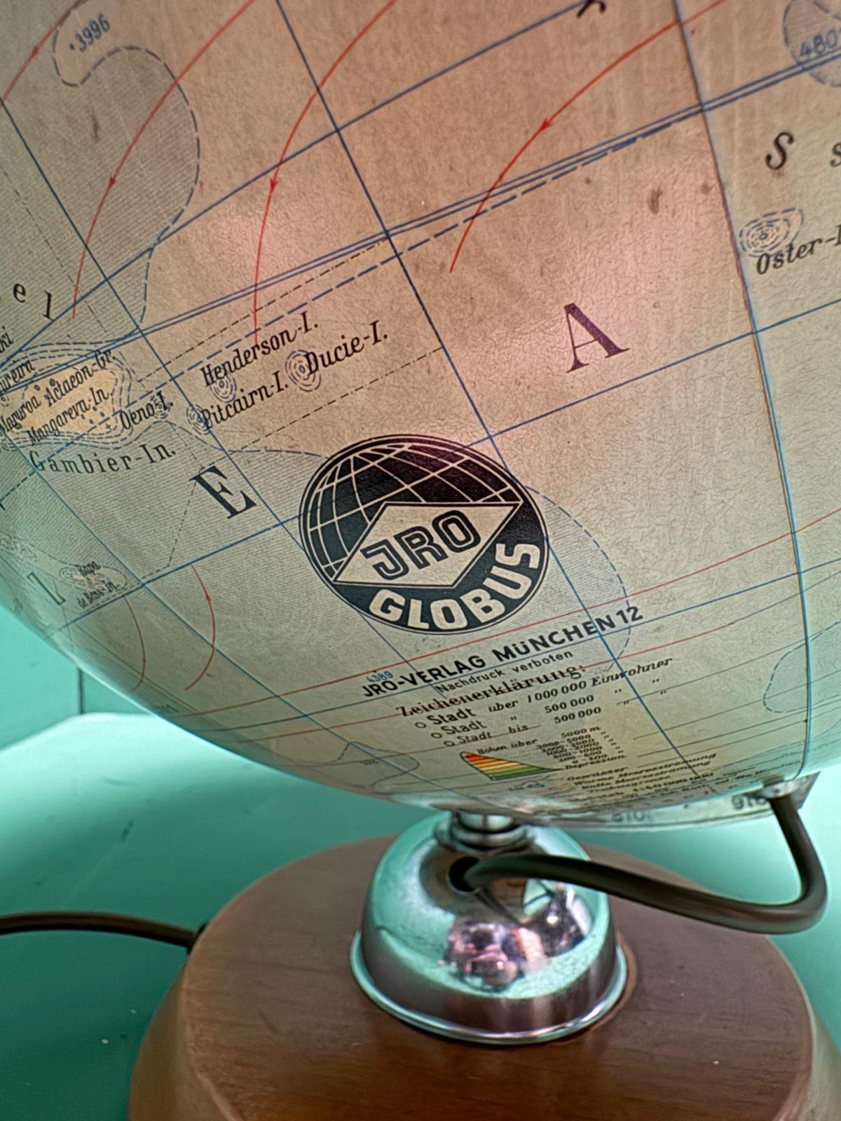 Vintage 1960s German Glass Globe Lamp By JRO Globus Munchen