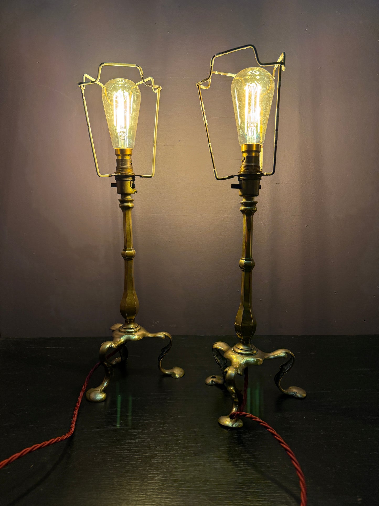 Circa 1910 Pair Of Faraday & Son Brass Pullman Lamps