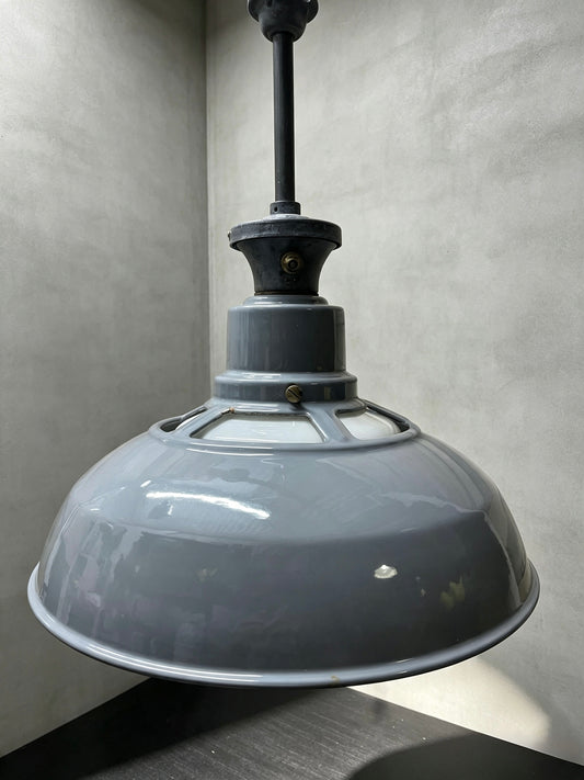 1930s Large Enamel Pendant Lights With Opaline Diffusers By Benjamin