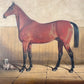 Late 1800s Oil Painting Bay Horse In A Stable