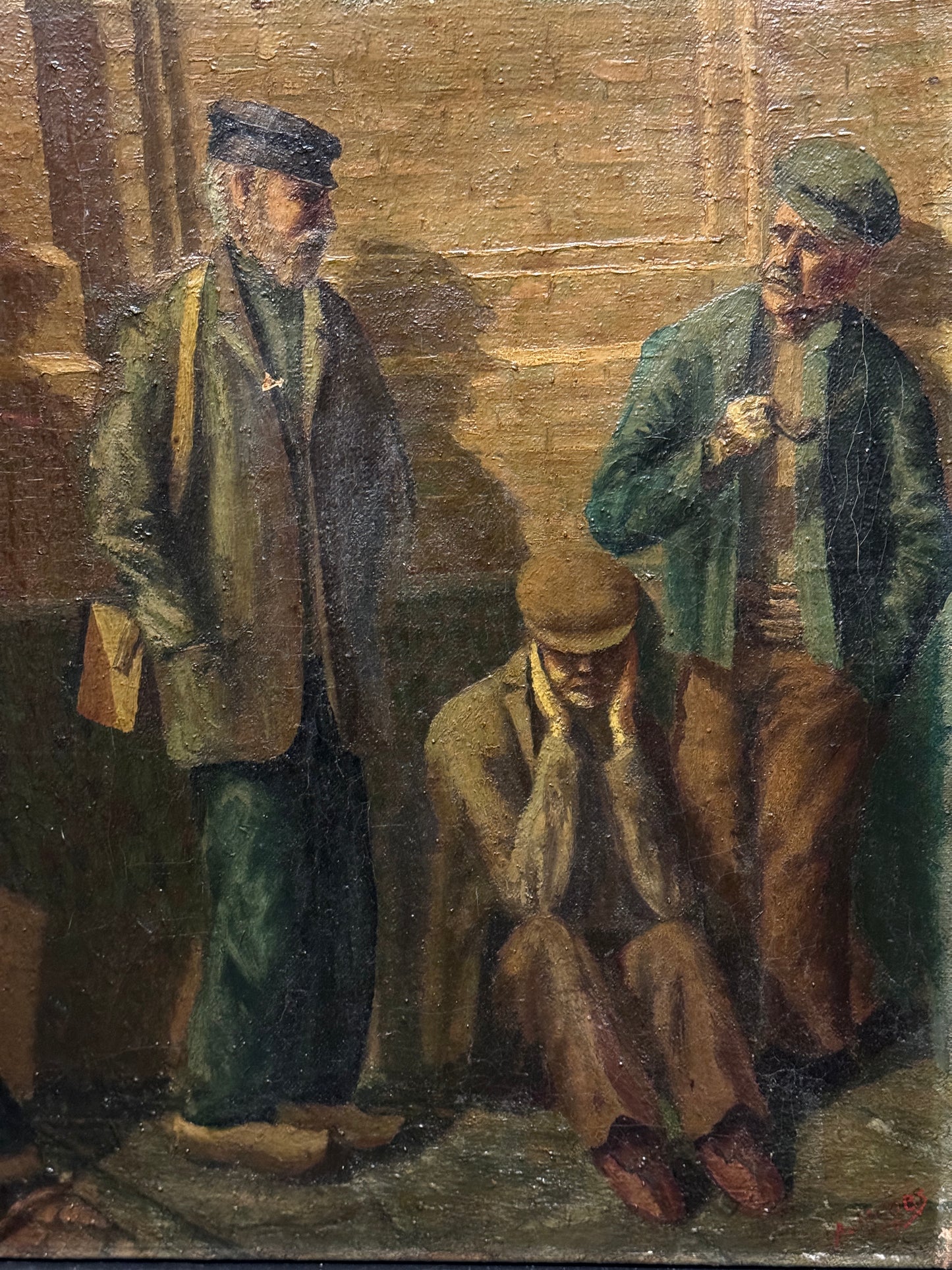 Oil Painting On Canvas Of 5 Elderly Gentlemen Signed A Jacobs 1917