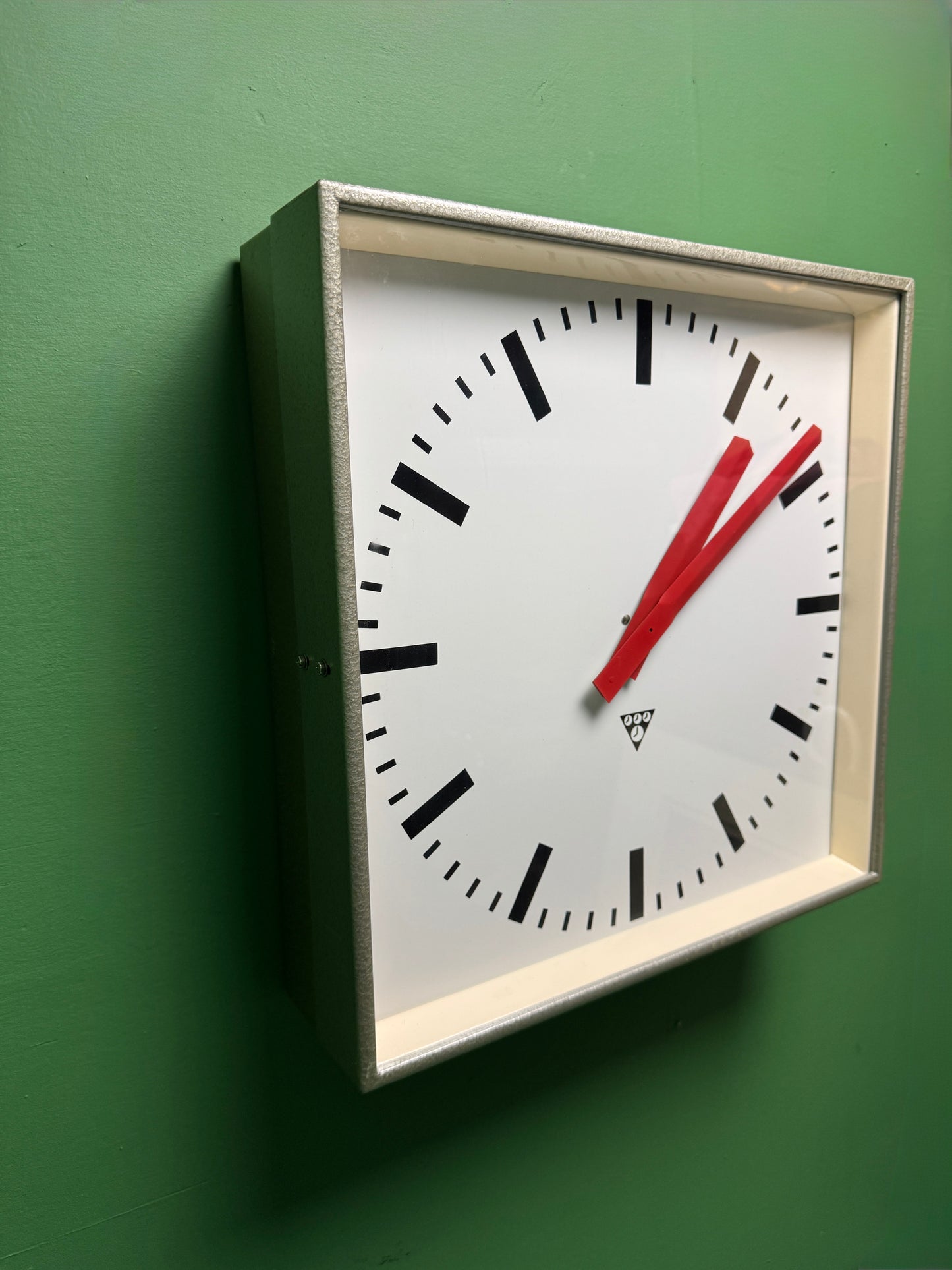 Large Czech Industrial 1970s Square Factory Clocks By Pragotron