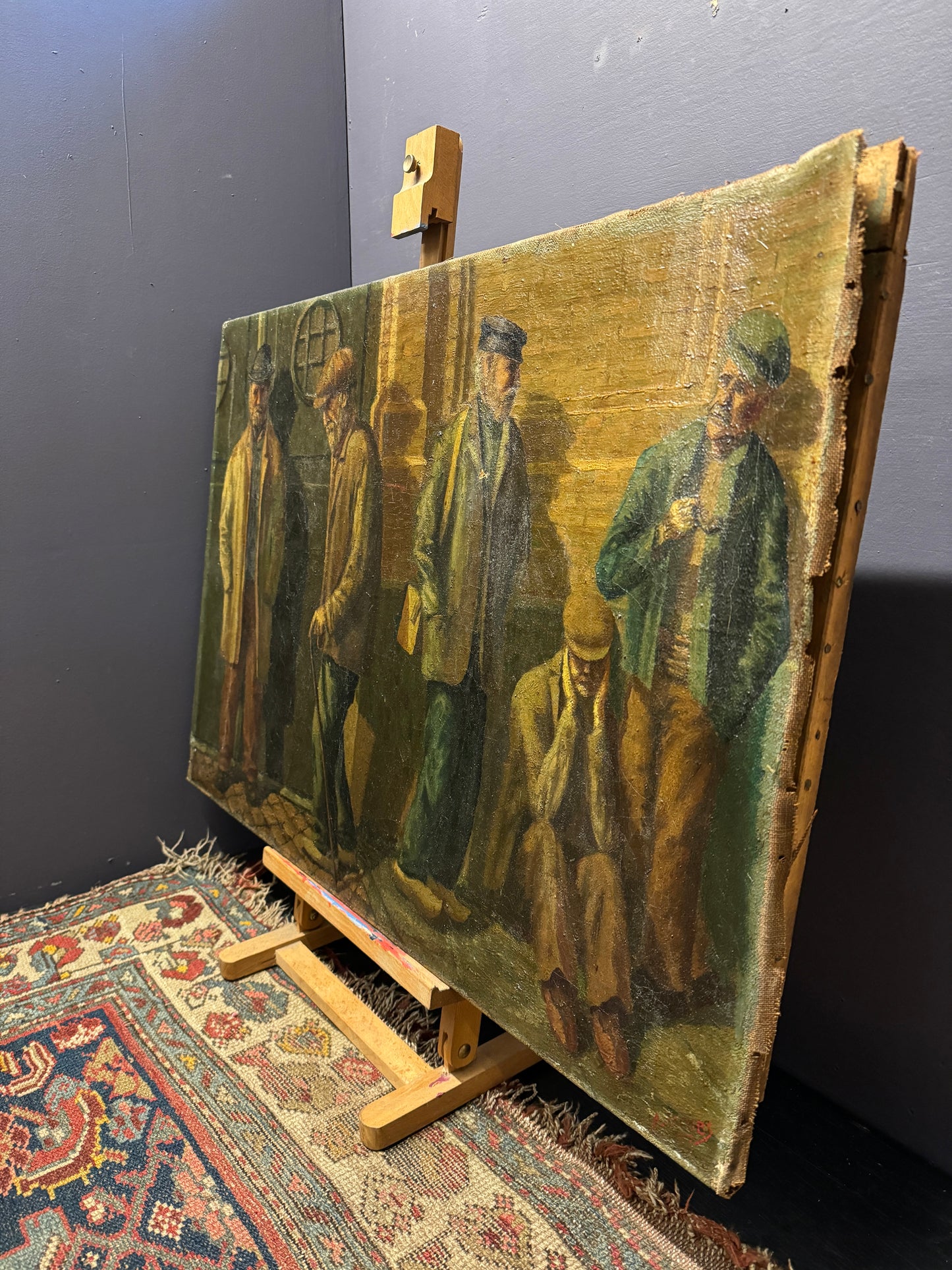 Oil Painting On Canvas Of 5 Elderly Gentlemen Signed A Jacobs 1917