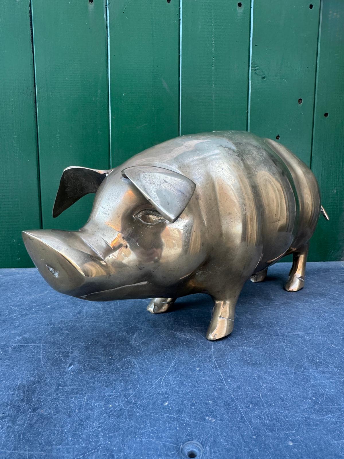 Large Hand Made Brass Piggy Bank English 1920s