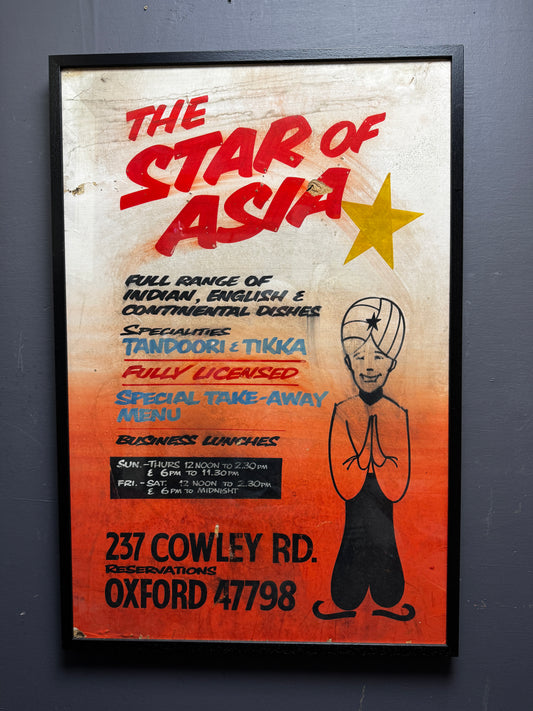 1960s - 70s Hand Painted ‘ The Star Of Asia ‘ Shop Sign