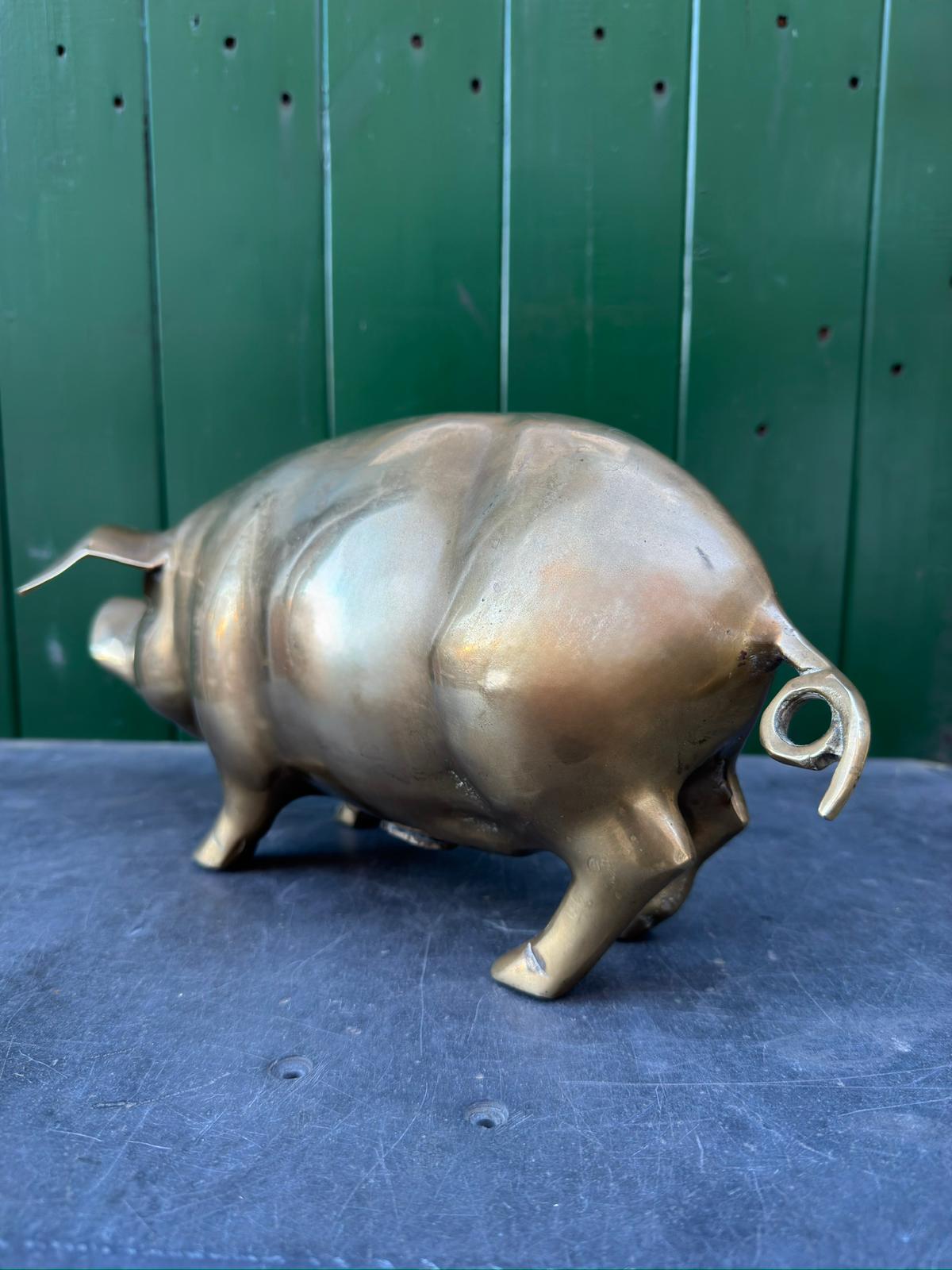 Large Hand Made Brass Piggy Bank English 1920s