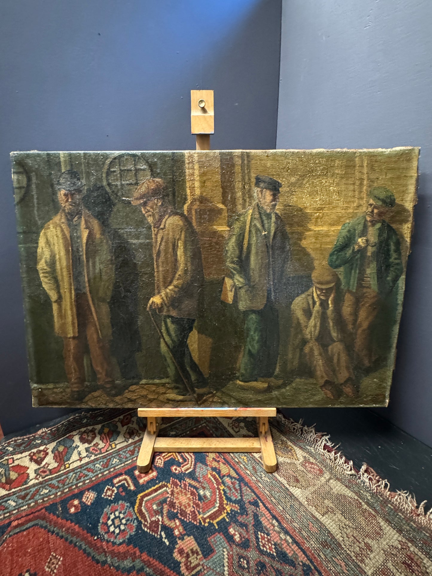 Oil Painting On Canvas Of 5 Elderly Gentlemen Signed A Jacobs 1917