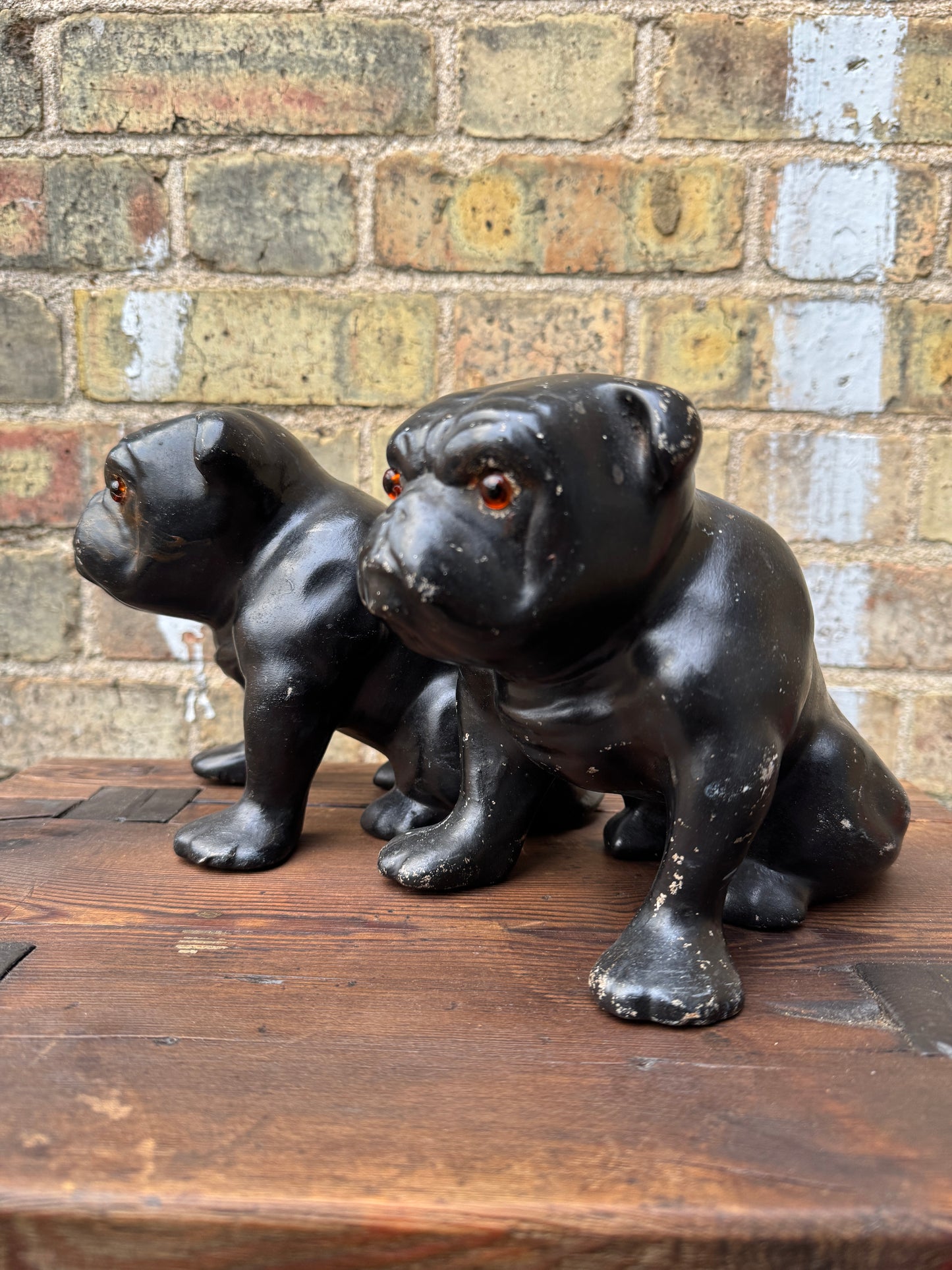 Pair Of Ceramic Bulldogs Dated 1923