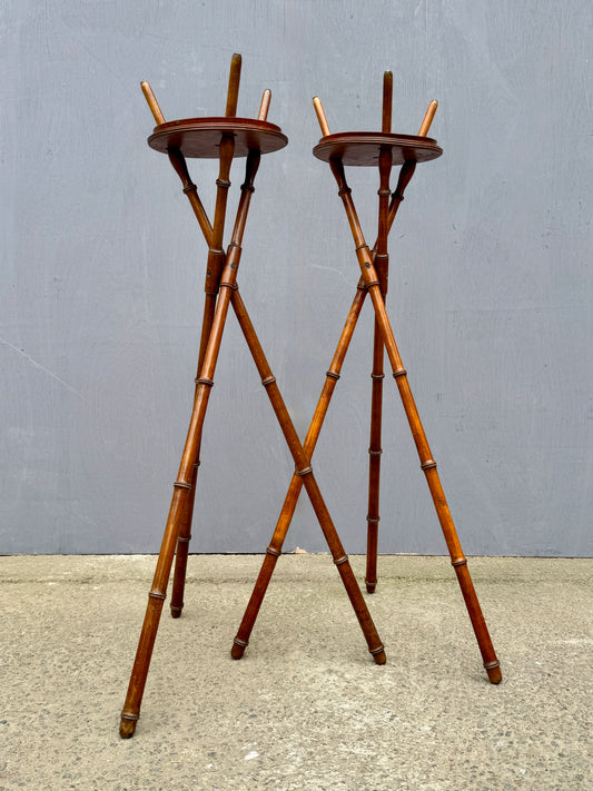 Rare Early Pair Of 1800s Campaign Washbowl Stands