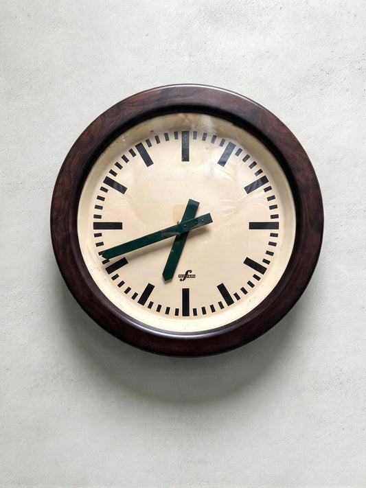 Large 1960's East German Industrial Factory Clocks By Elfema