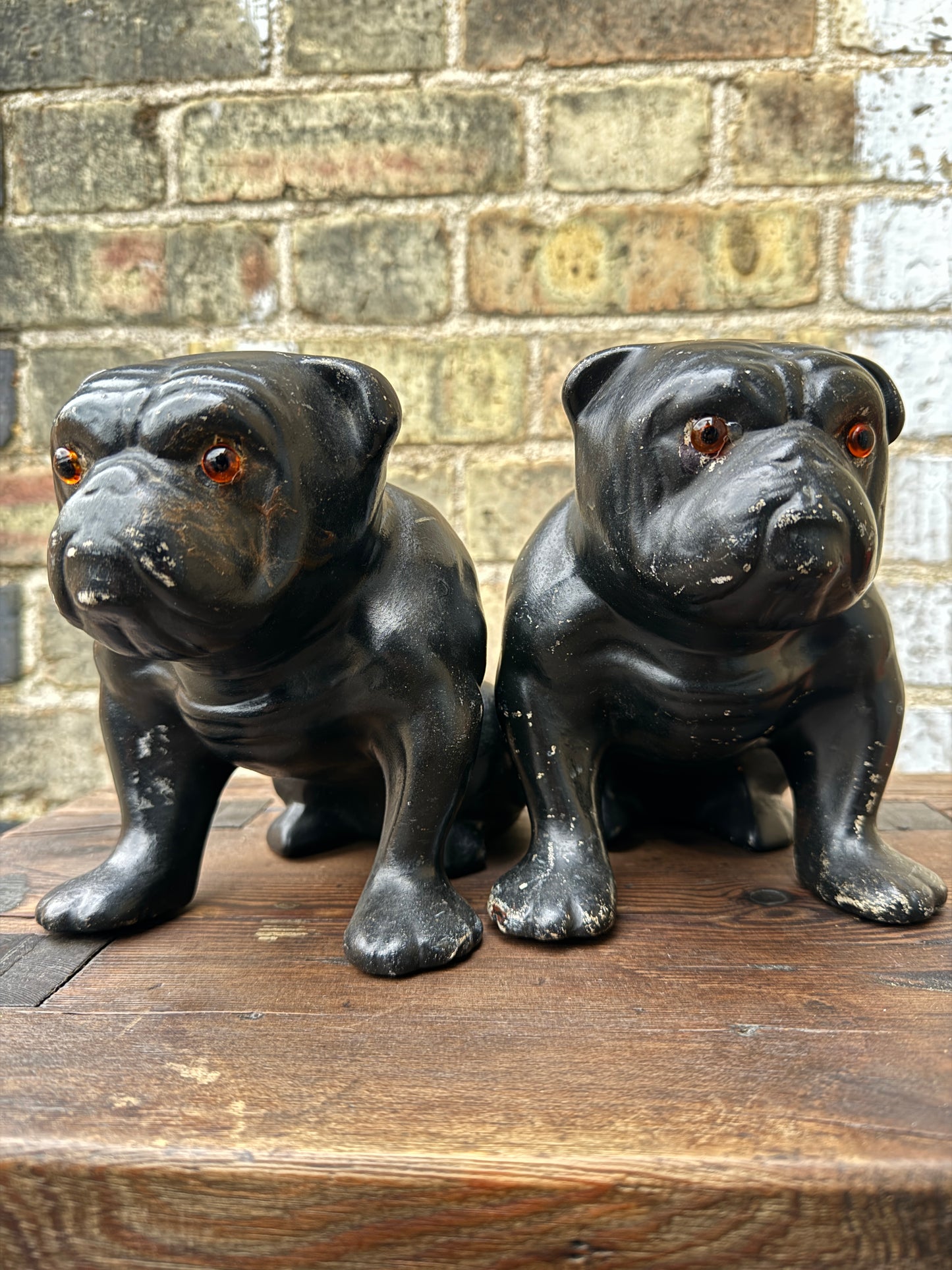 Pair Of Ceramic Bulldogs Dated 1923