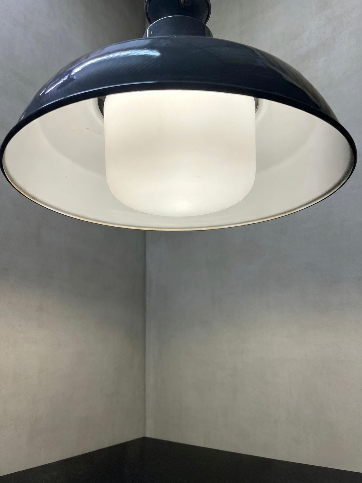 1930s Large Enamel Pendant Lights With Opaline Diffusers By Benjamin