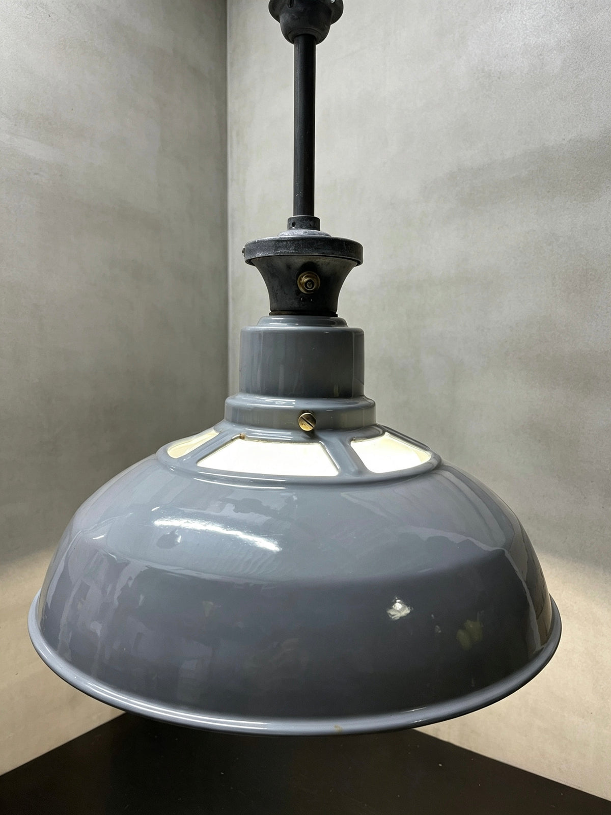 1930s Large Enamel Pendant Lights With Opaline Diffusers By Benjamin