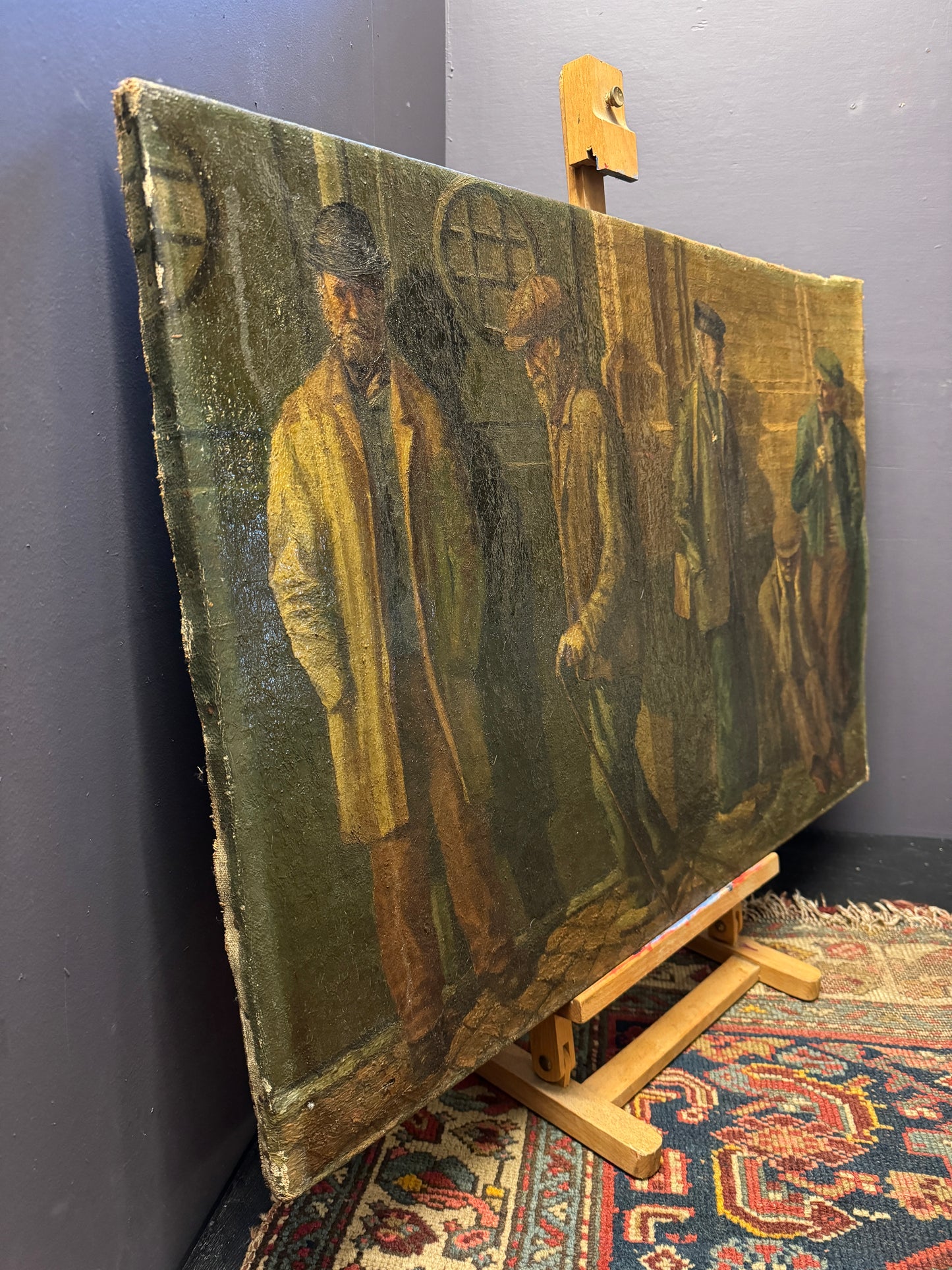 Oil Painting On Canvas Of 5 Elderly Gentlemen Signed A Jacobs 1917