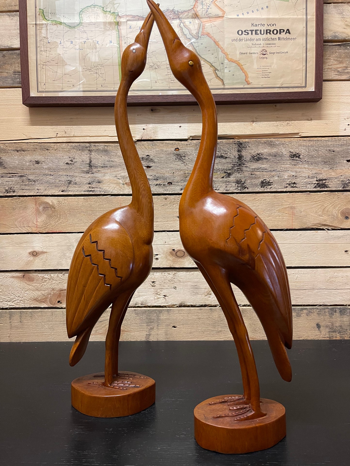 1960s Pair Of Large Teak Hand Carved Cranes