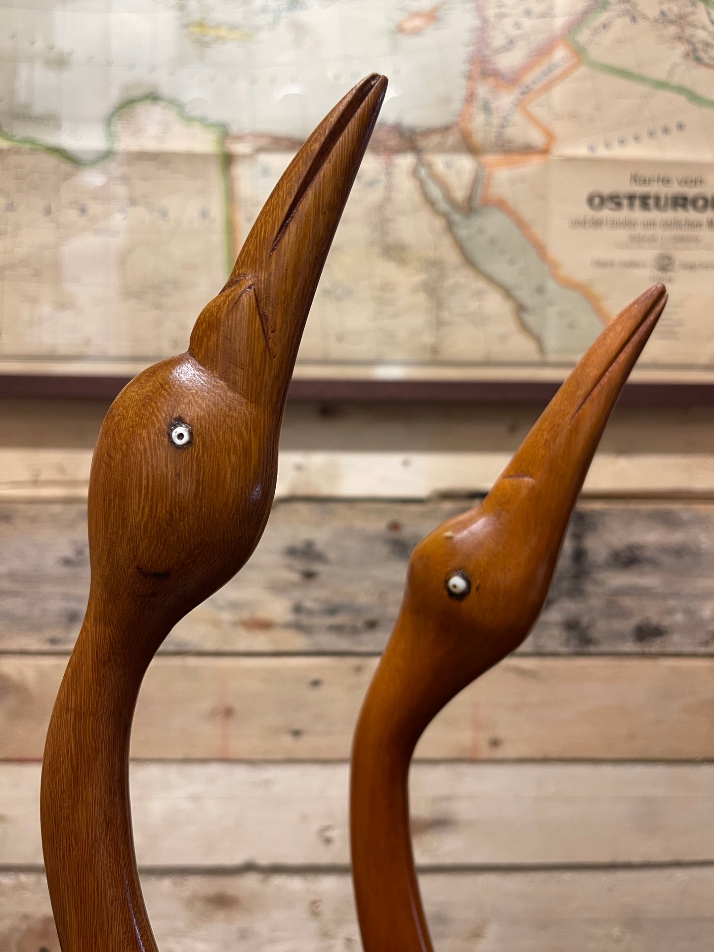 1960s Pair Of Large Teak Hand Carved Cranes