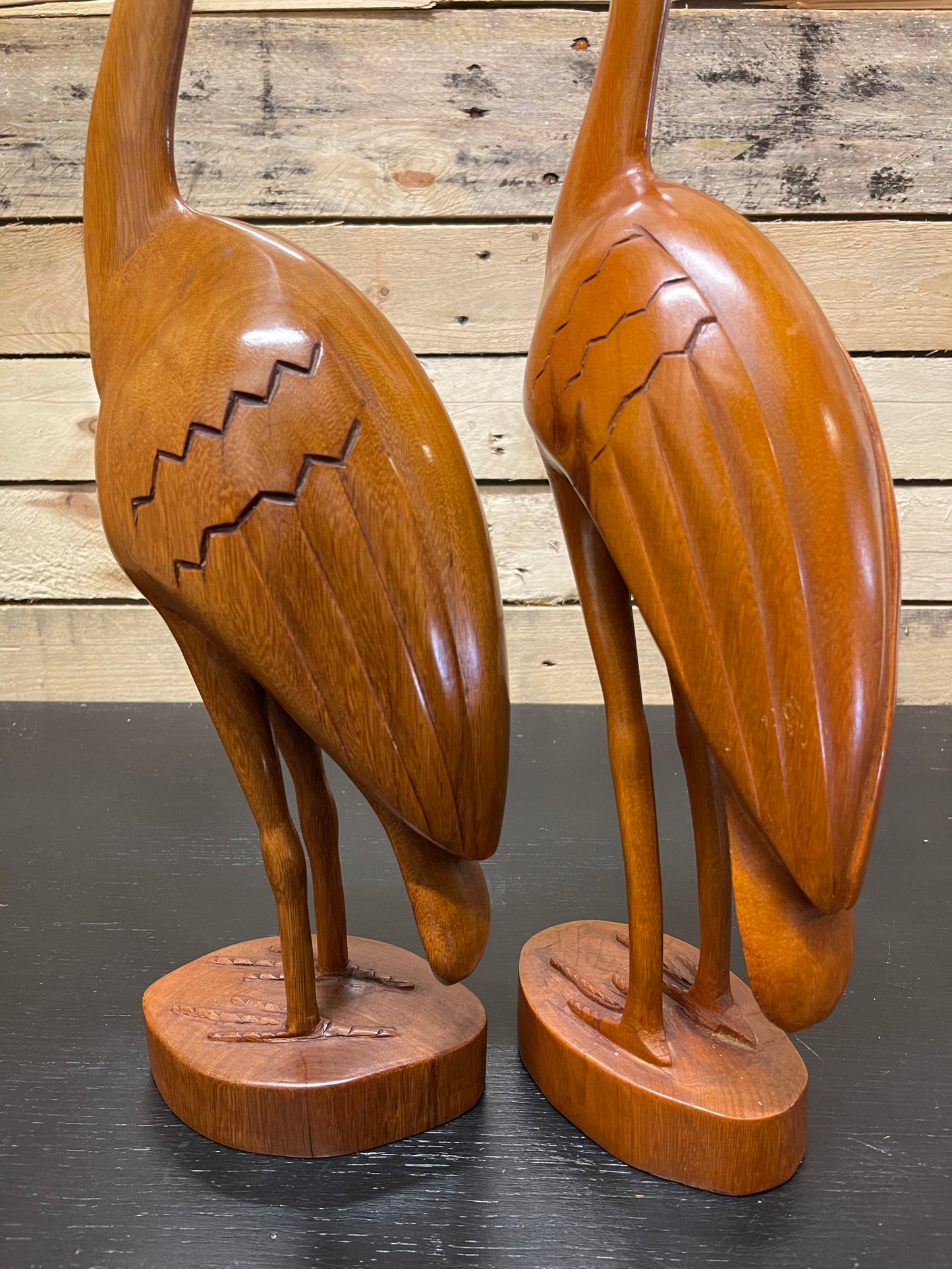 1960s Pair Of Large Teak Hand Carved Cranes