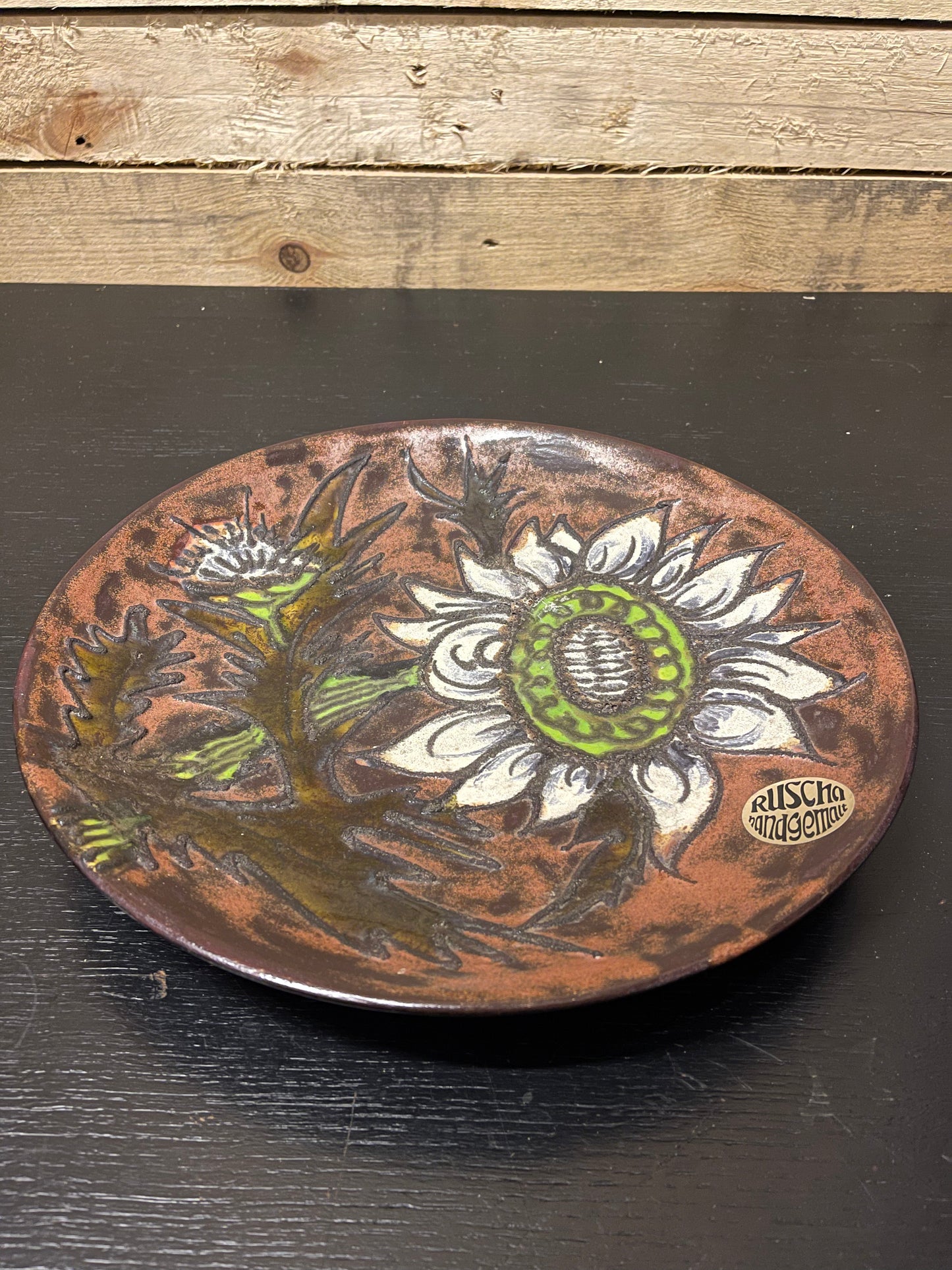 Large 1960s West German Pottery Fat Lava Ceramic Plate By Ruscha Art